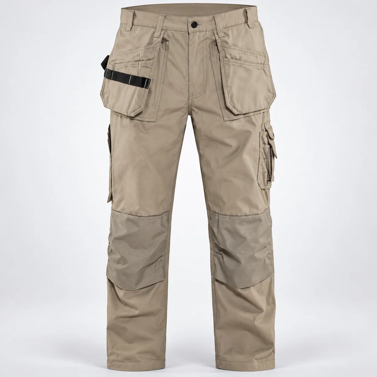 Khaki Industrial Work Trousers with Utility Pockets