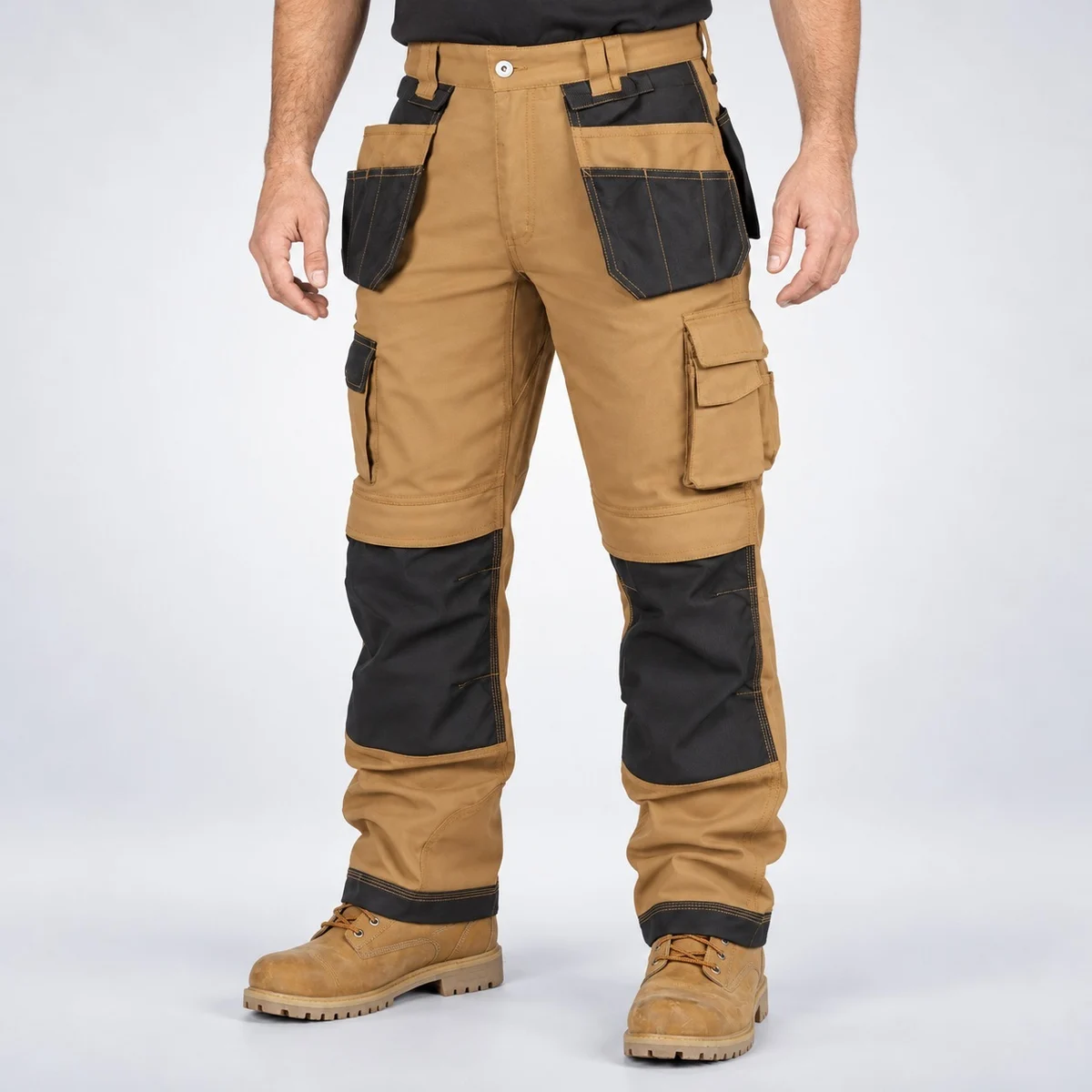 Brown and Black Heavy-Duty Industrial Cargo Trousers