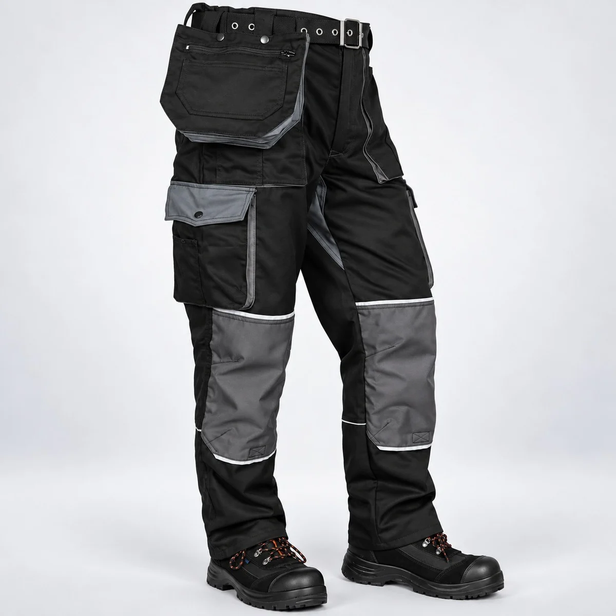 Mens Black And Grey Industrial Cargo Trousers