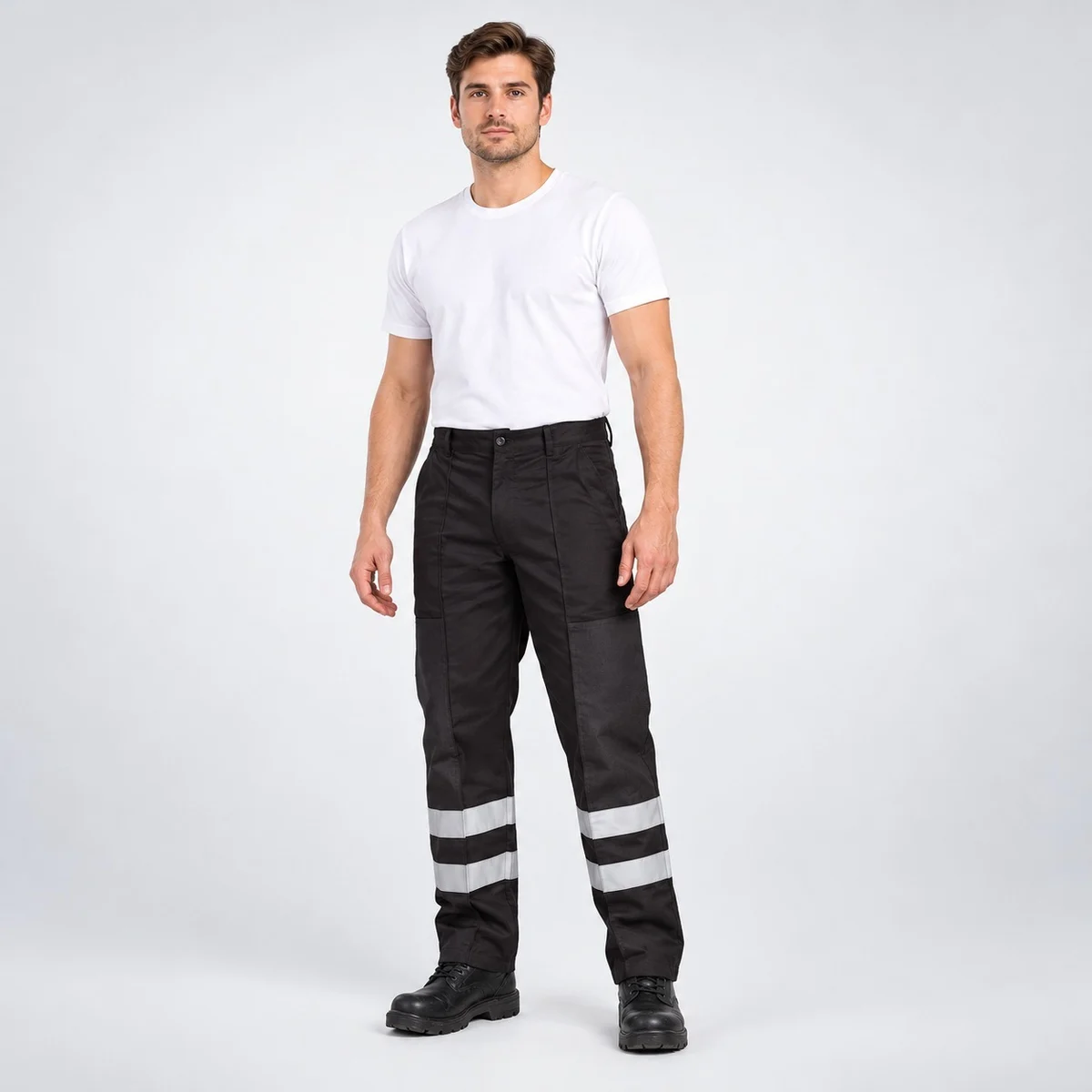 Mens Black Industrial Safety Trouser with Reflective Tape
