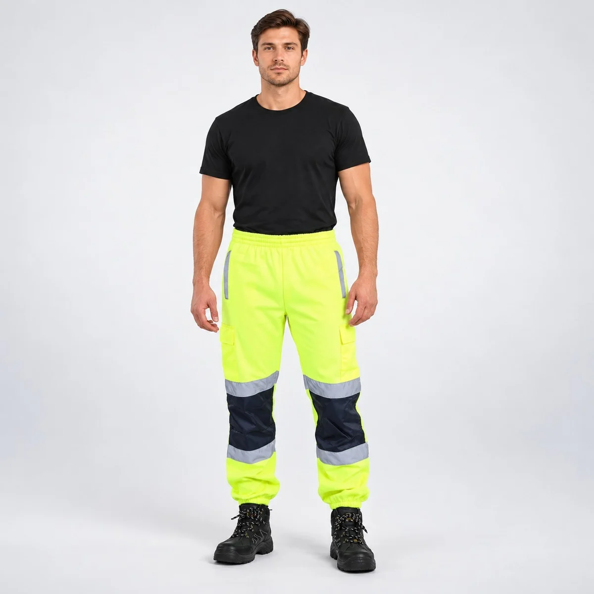 Neon Yellow and Navy High-Visibility Cargo Trousers