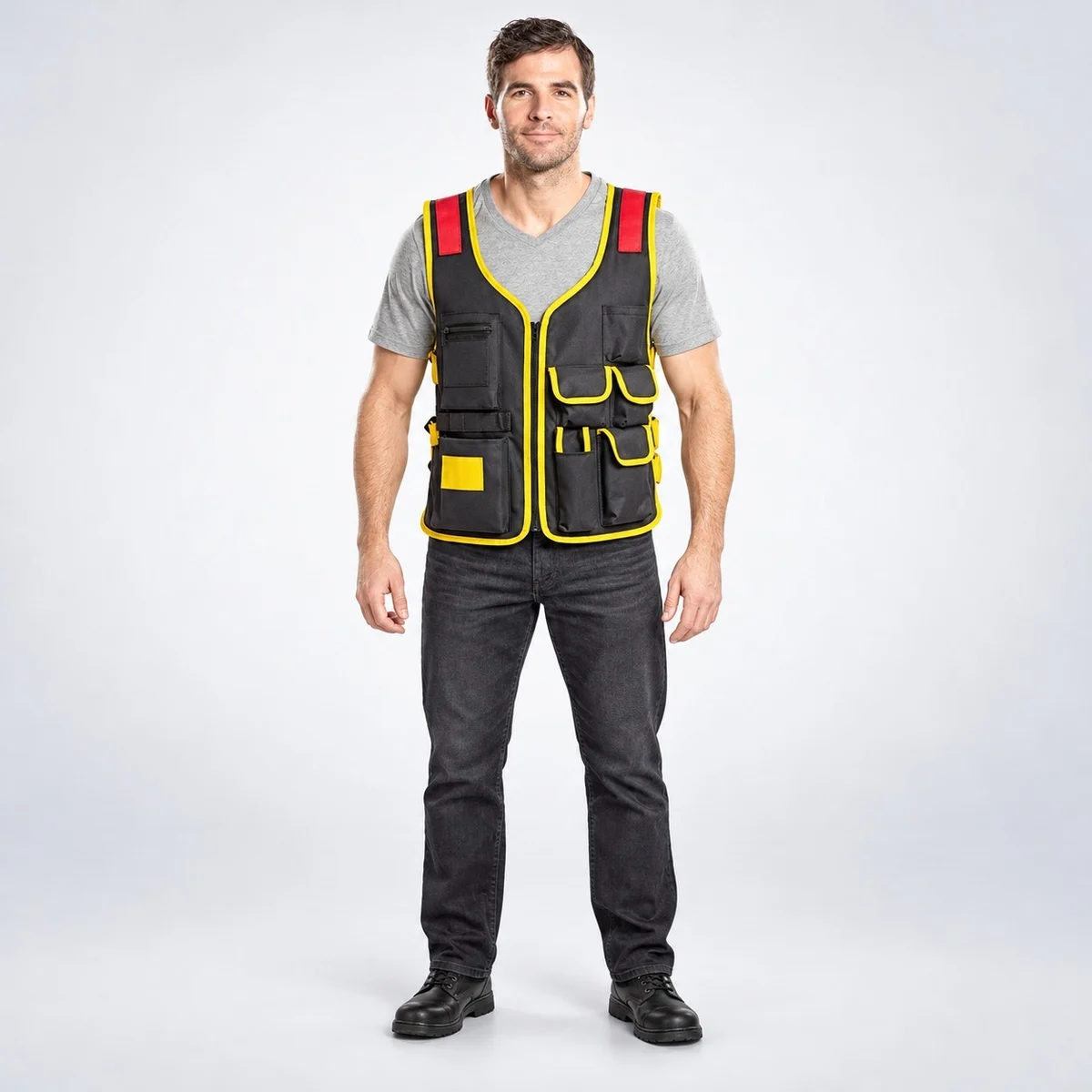 Mens Black Industrial Utility Vest with Pockets