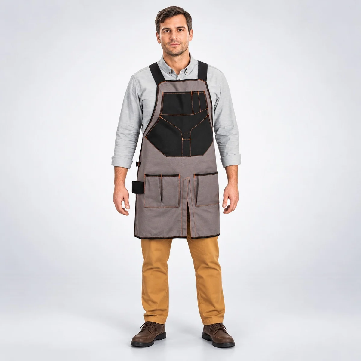 Grey and Black Industrial Cotton Canvas Utility Apron