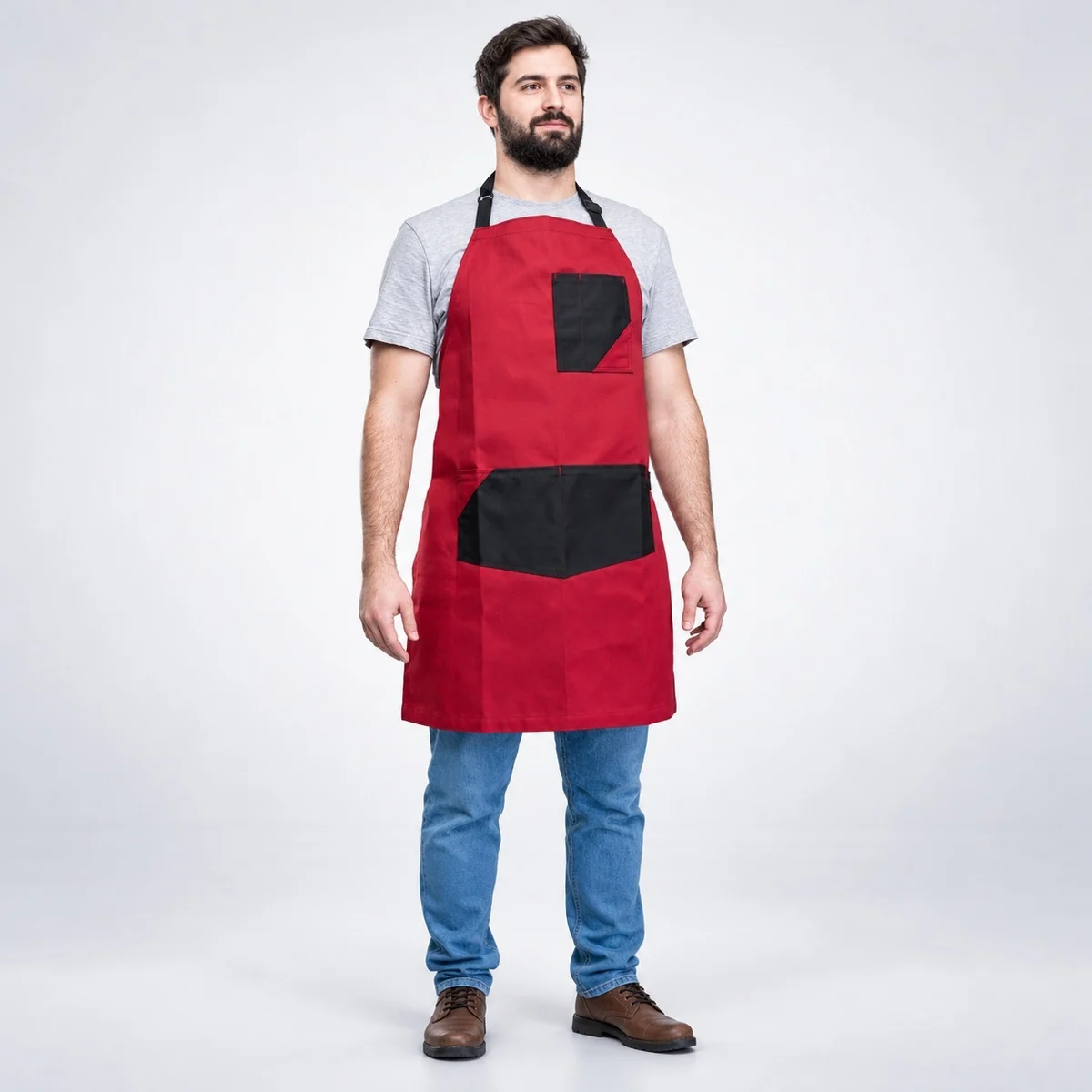 Red and Black Cotton Twill Bib Apron