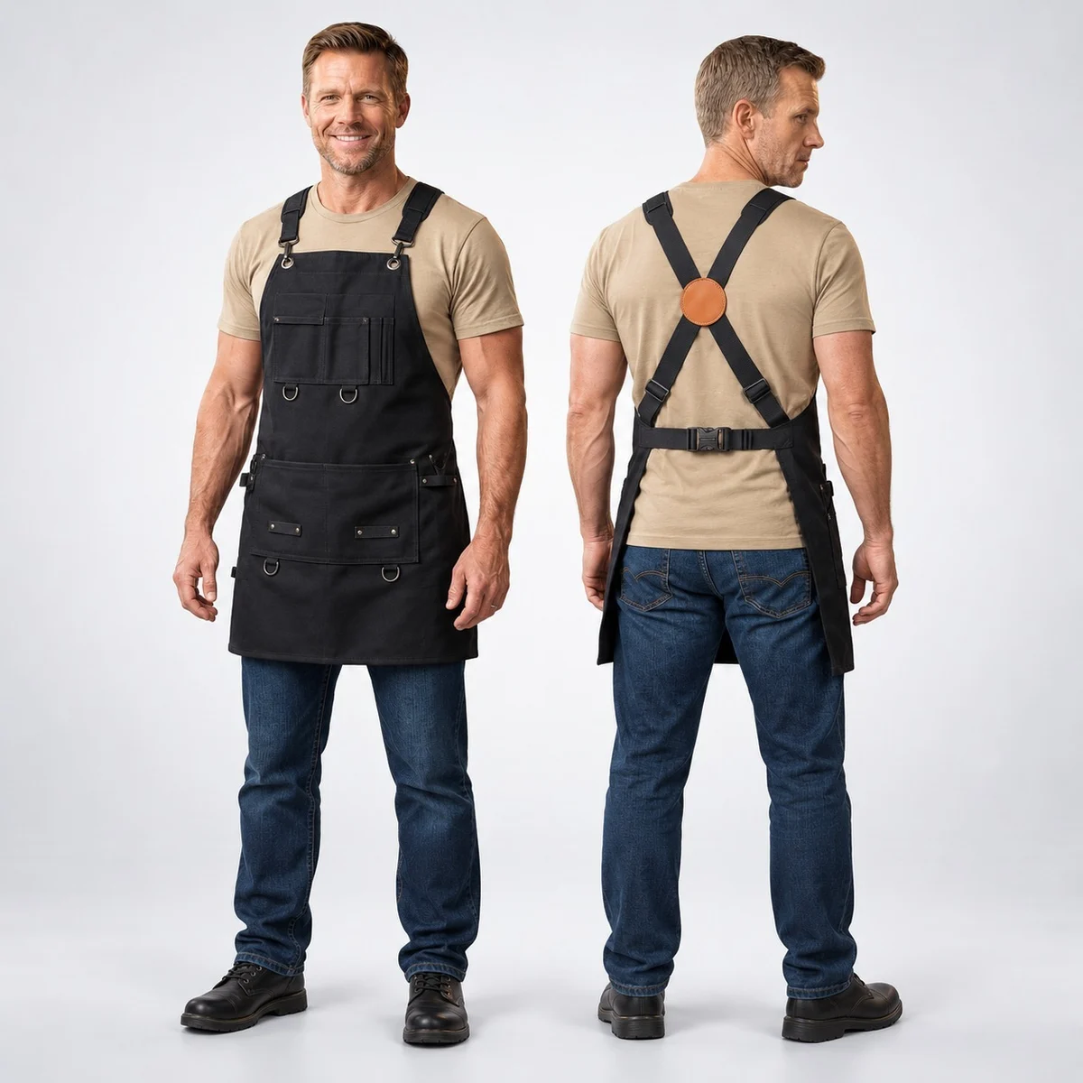 Black Cotton Canvas Cross-Back Bib Apron