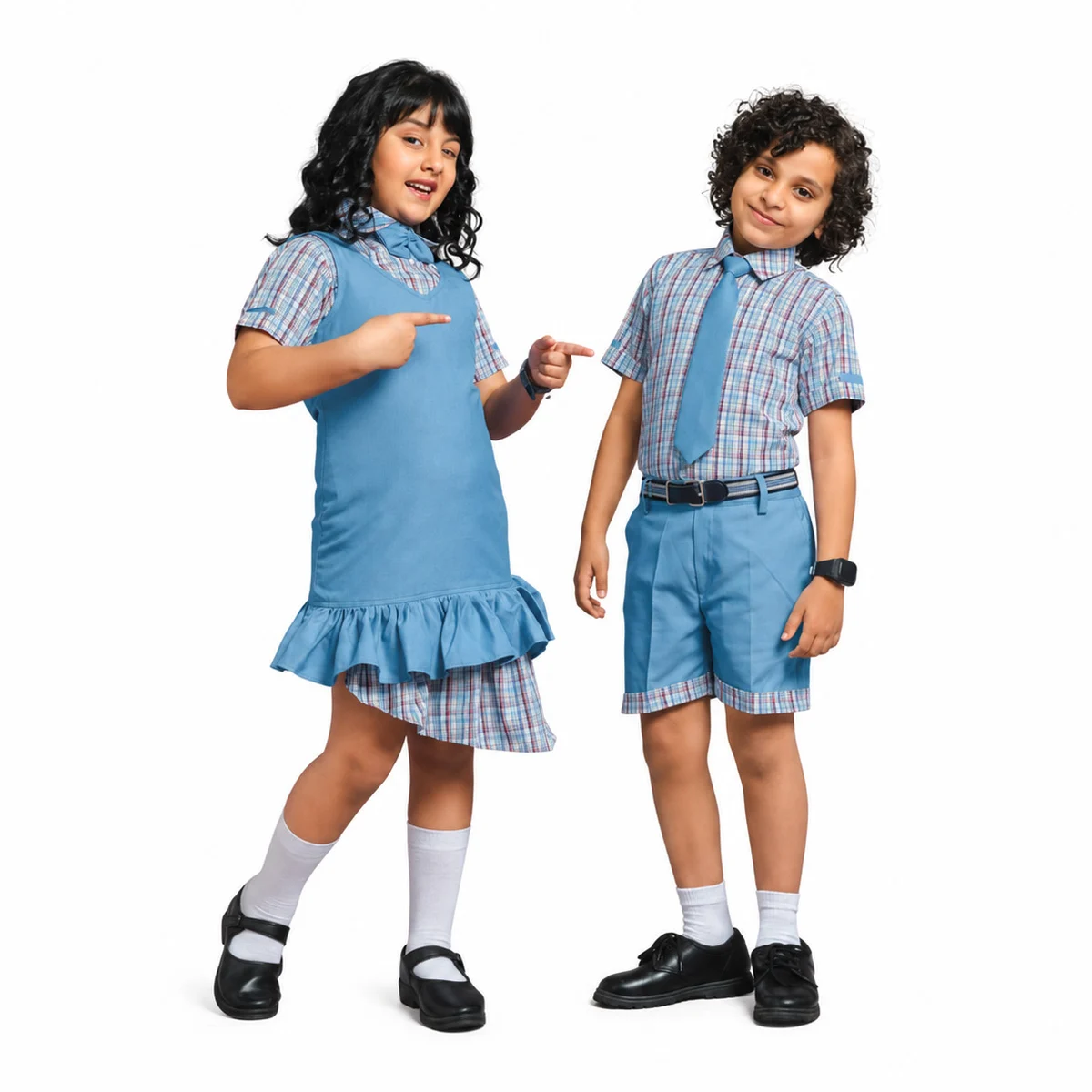 Primary School Uniform Set with Plaid Shirt