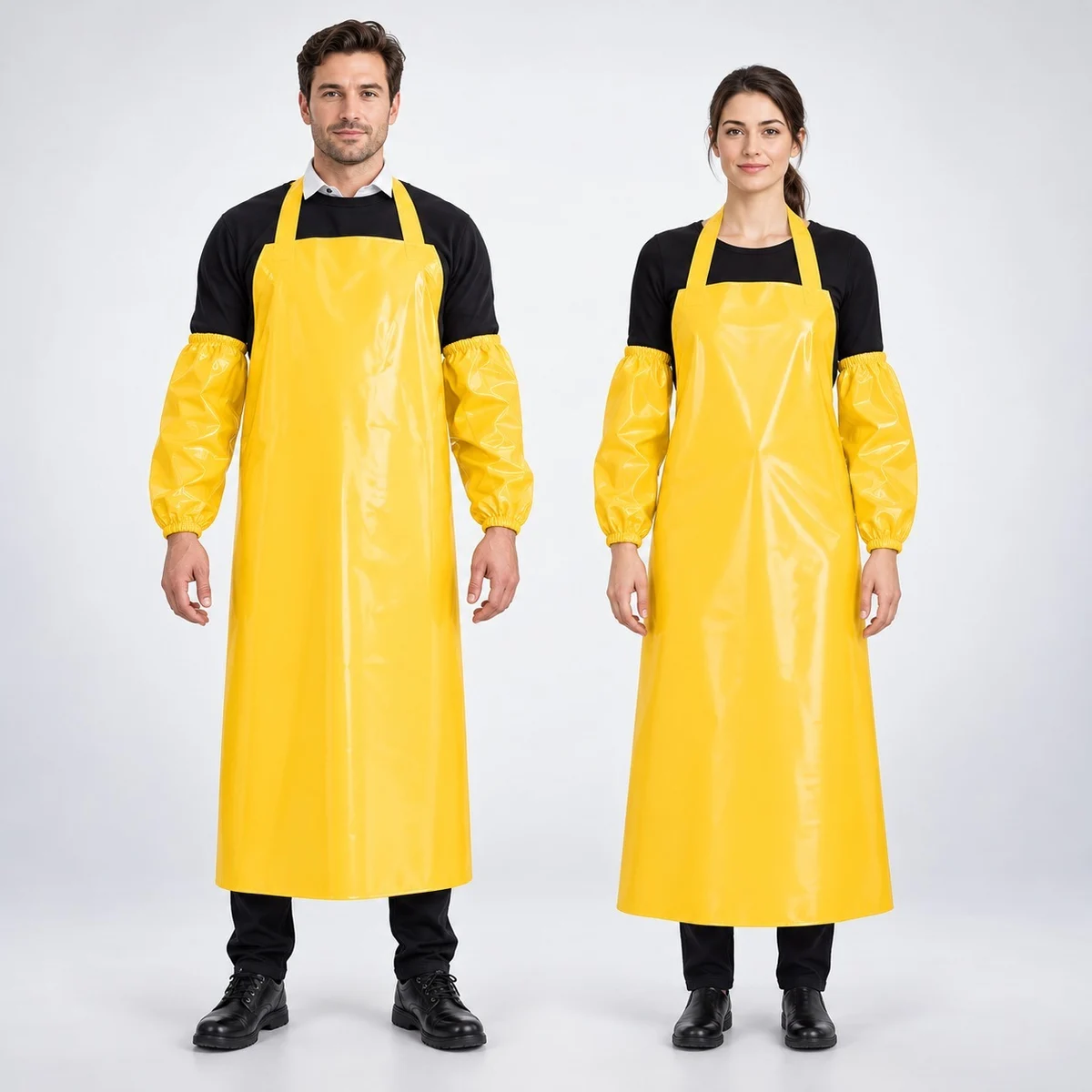 Yellow PVC Waterproof Industrial Apron and Sleeves Set