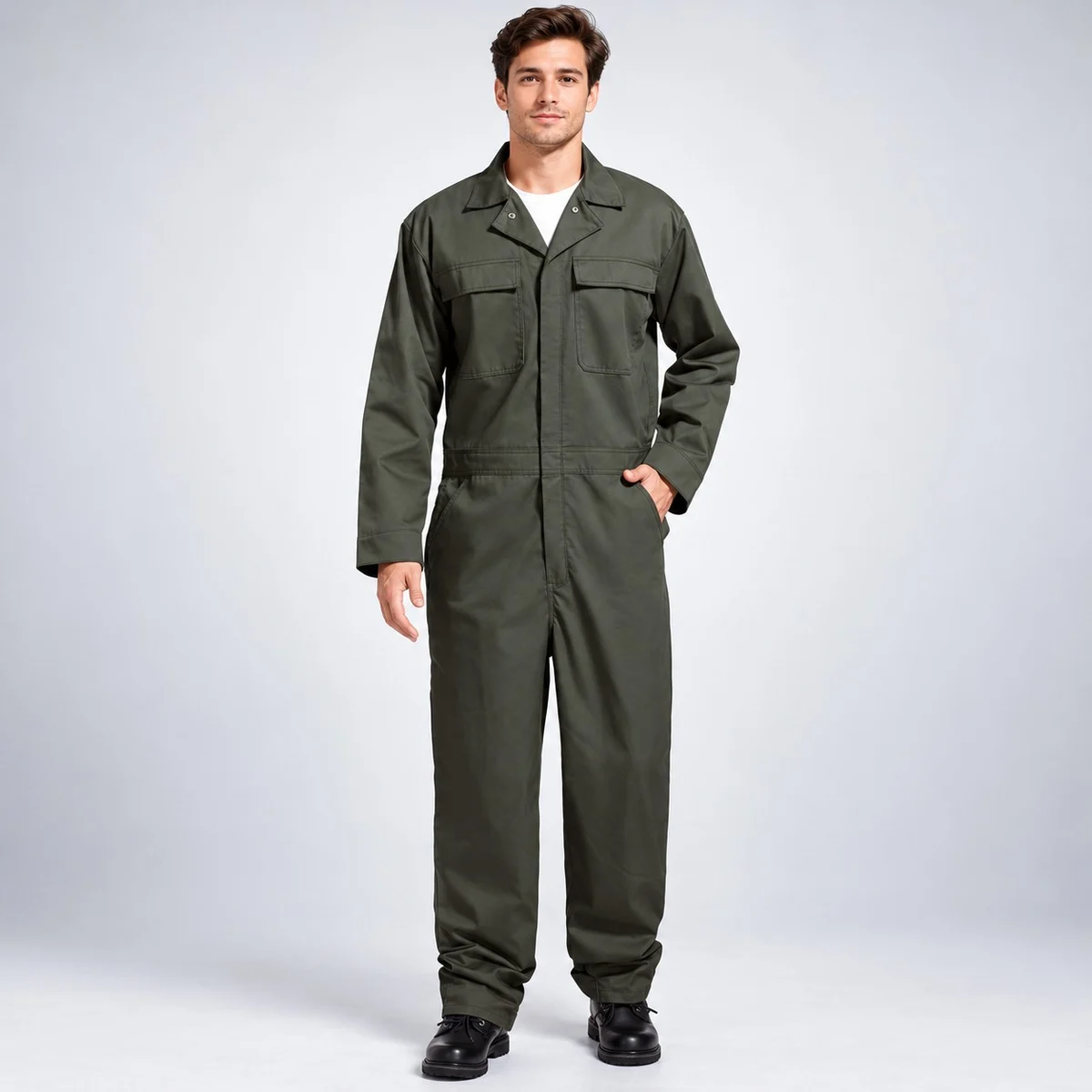 Dark Green Industrial Cotton Twill Coverall