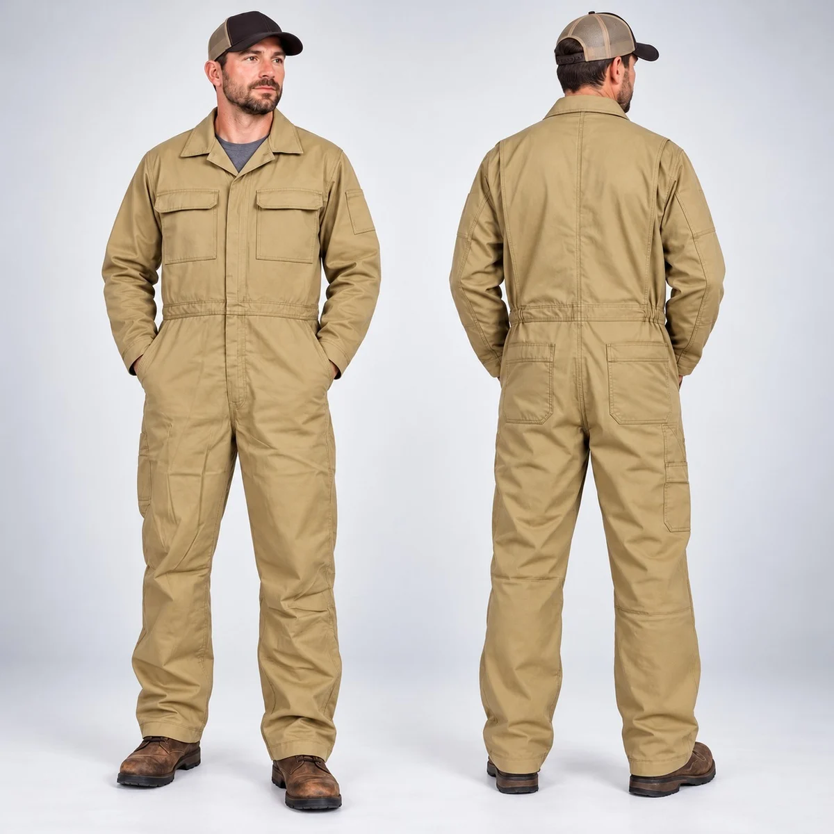 Khaki Cotton Twill Industrial Coverall