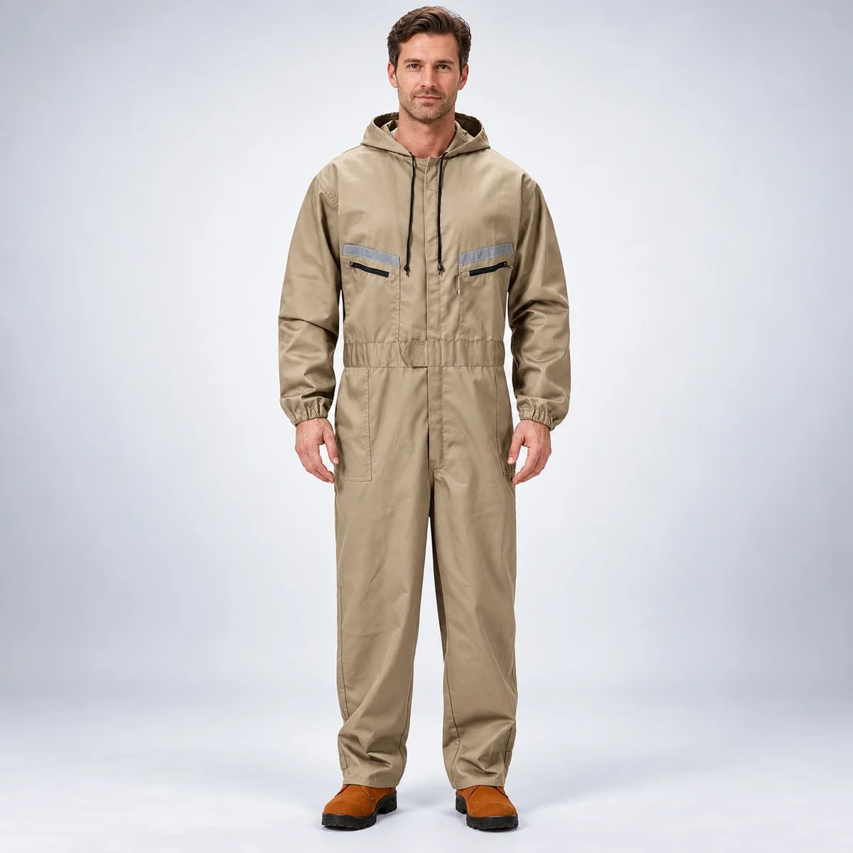 Khaki Industrial Coverall With Hood