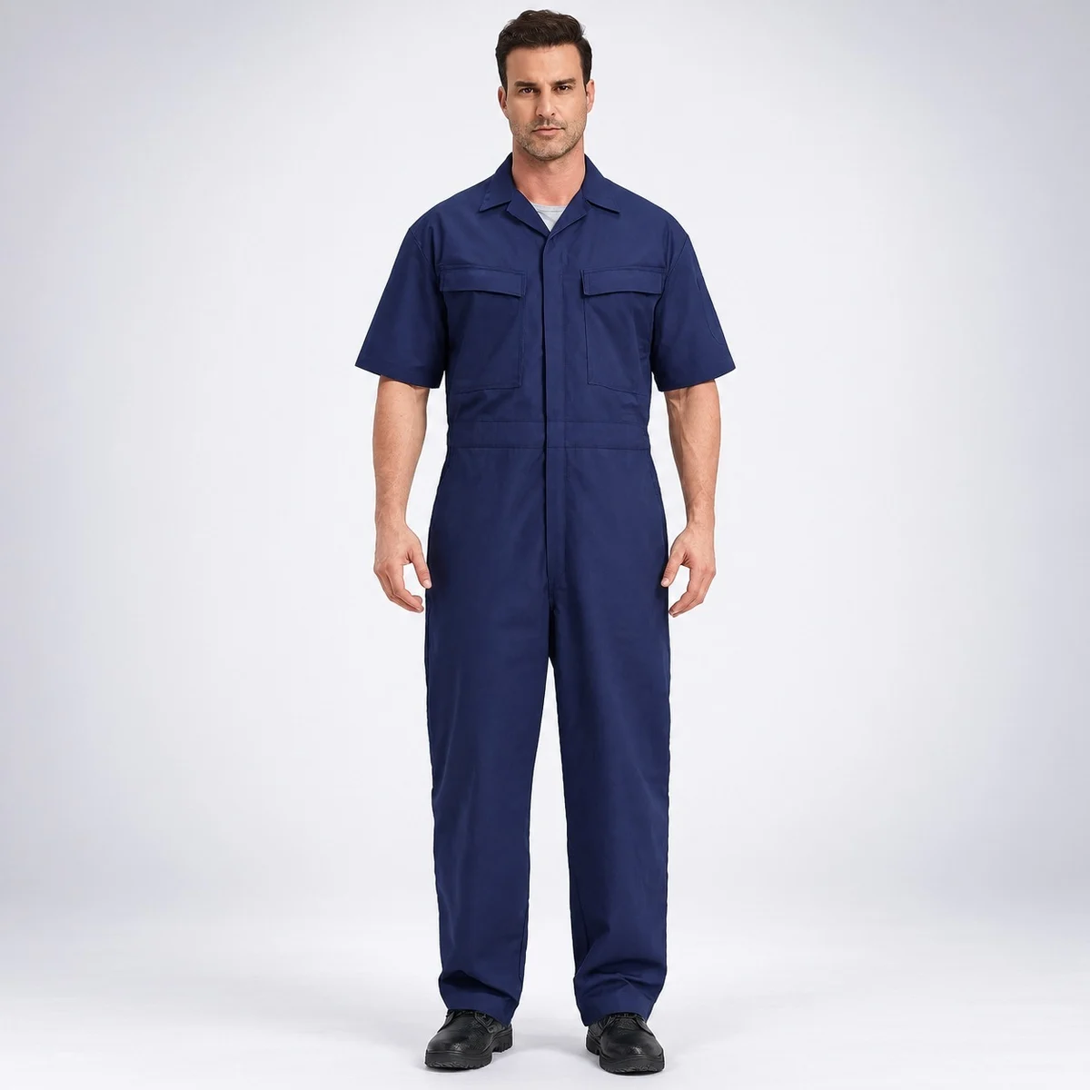 Navy Blue Industrial Half-Sleeve Coverall