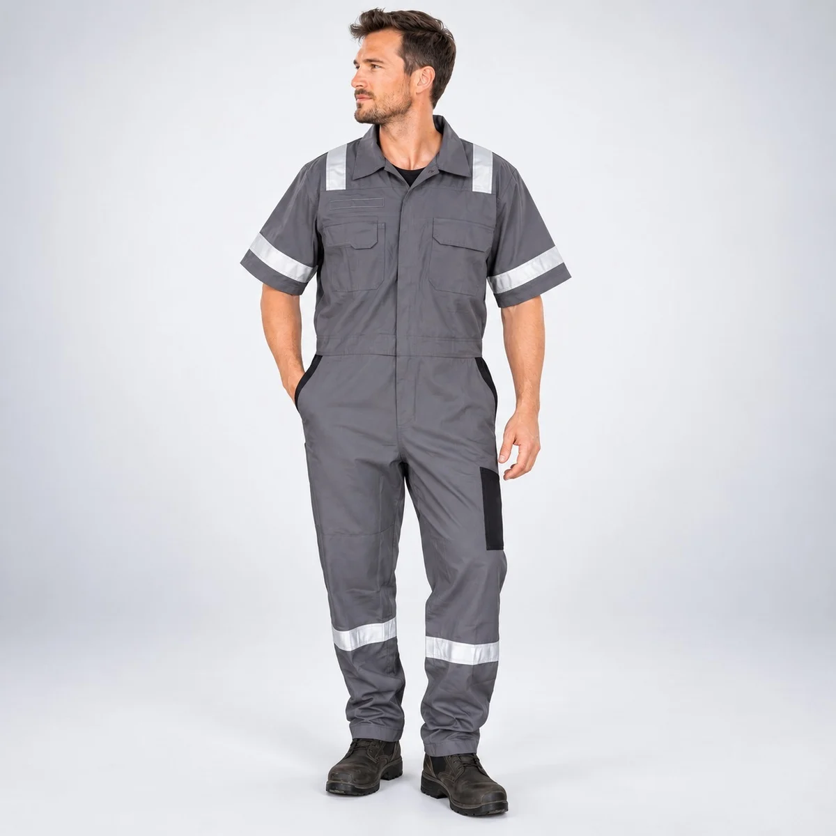 Grey Half Sleeve Industrial Safety Coverall
