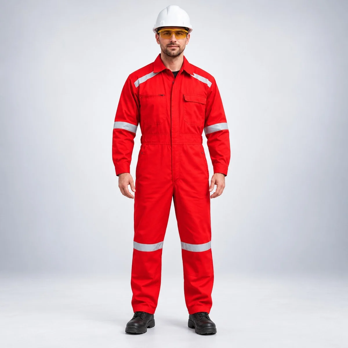 Red Industrial Coverall with Reflective Tape