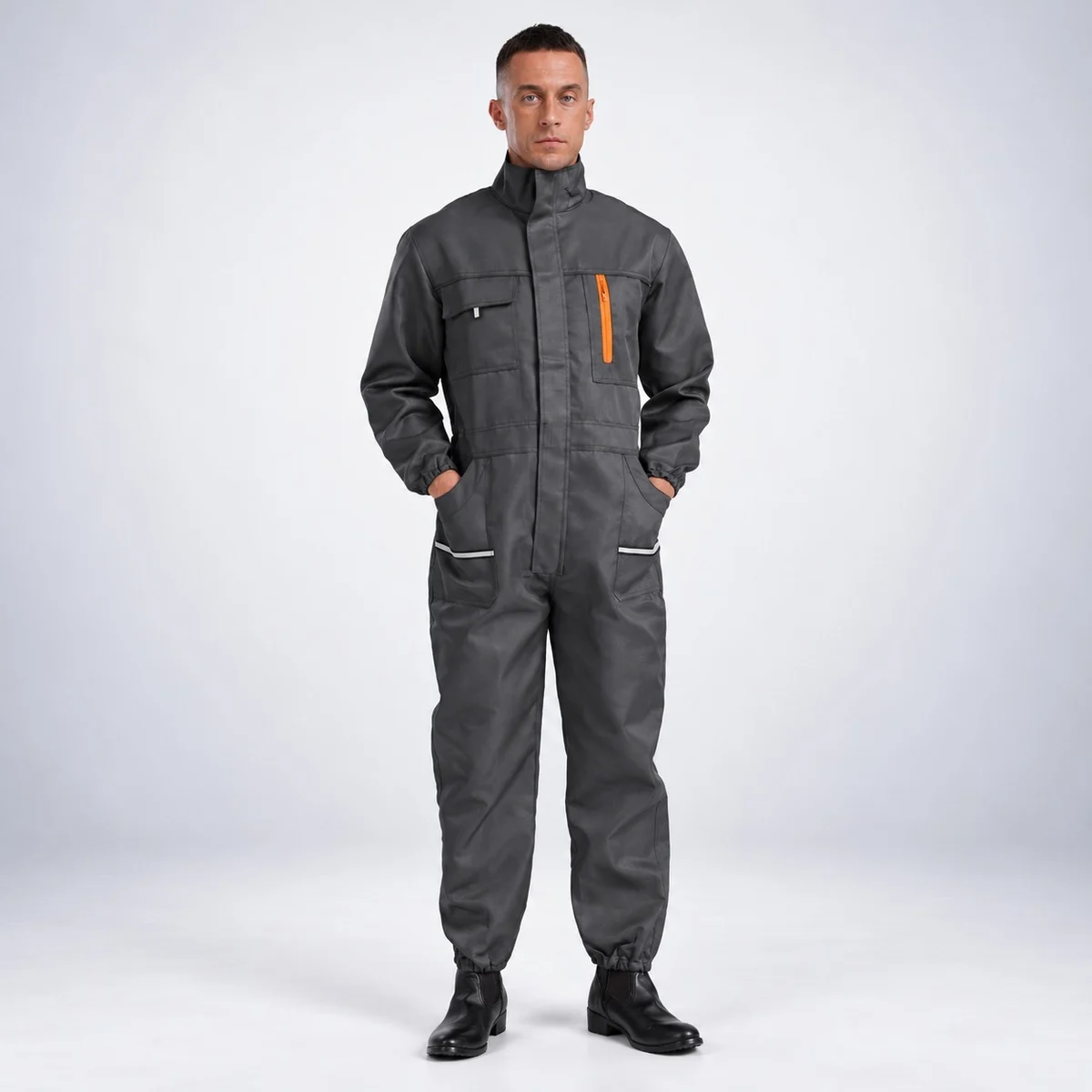 Dark Grey Industrial Coverall with Reflective Accents