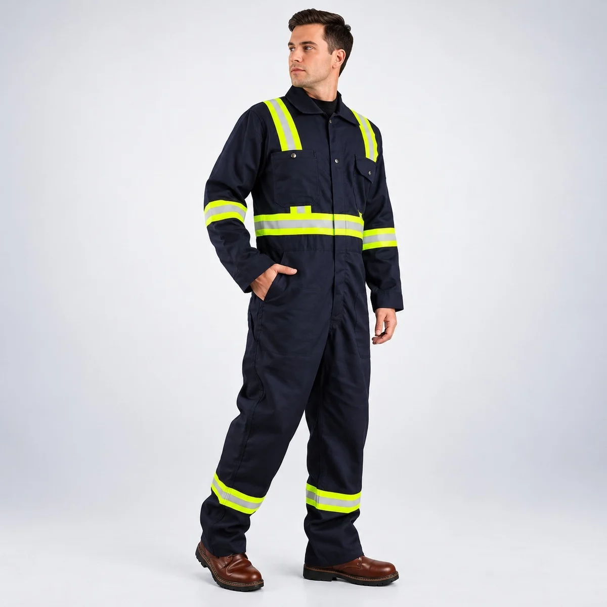 Navy Blue Cotton Twill Industrial Safety Coverall