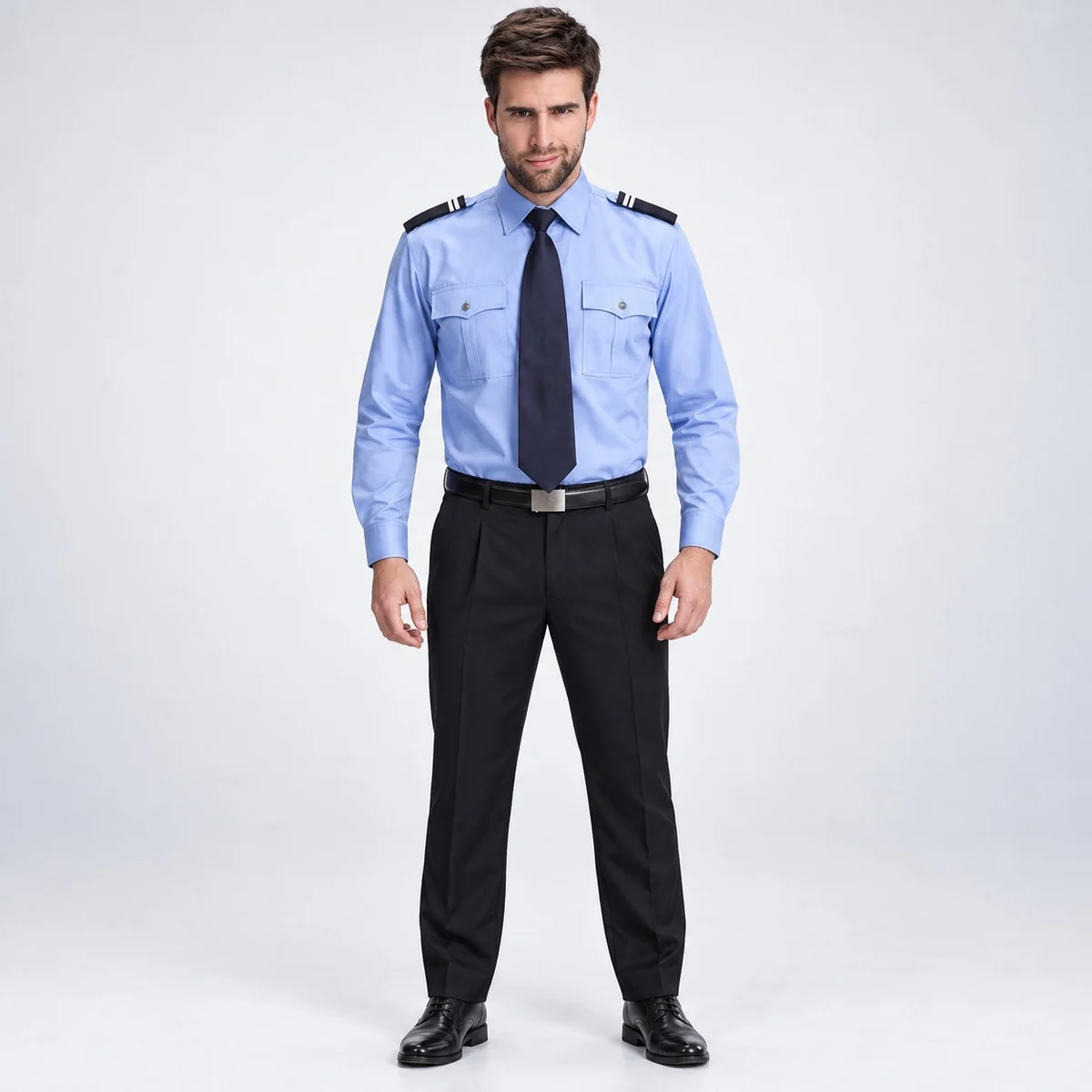 Mens Pilot Uniform Set Light Blue and Black