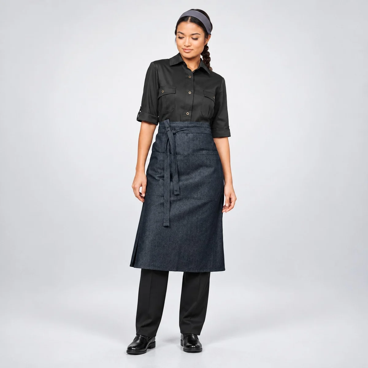 Womens Black and Dark Blue Hotel Uniform Set