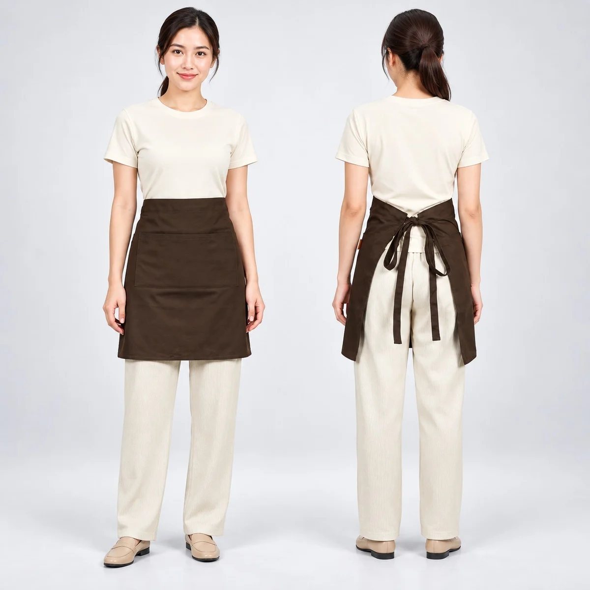 Brown Poly-Cotton Hotel Waist Apron