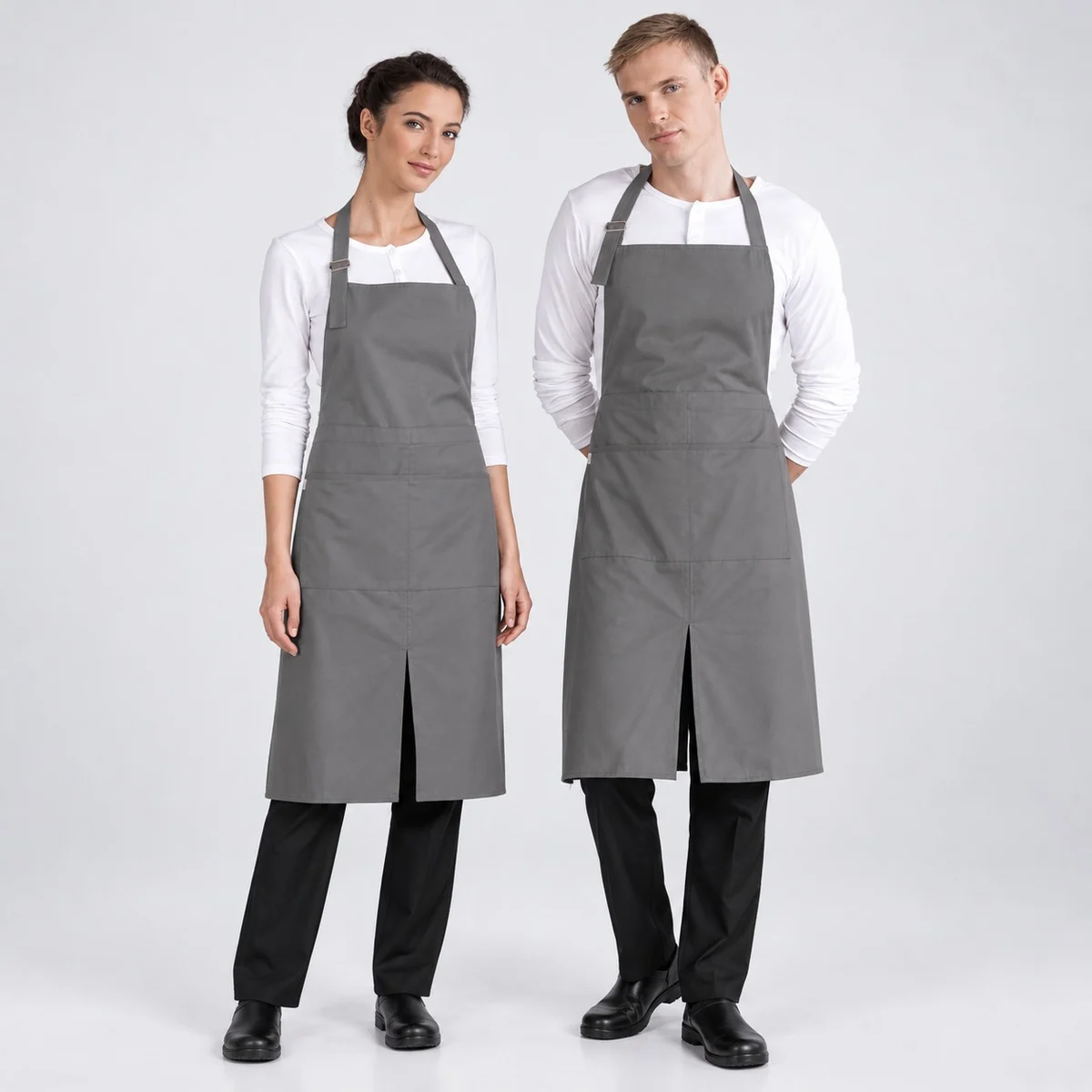 Grey Poly-Cotton Unisex Bib Apron for Hospitality