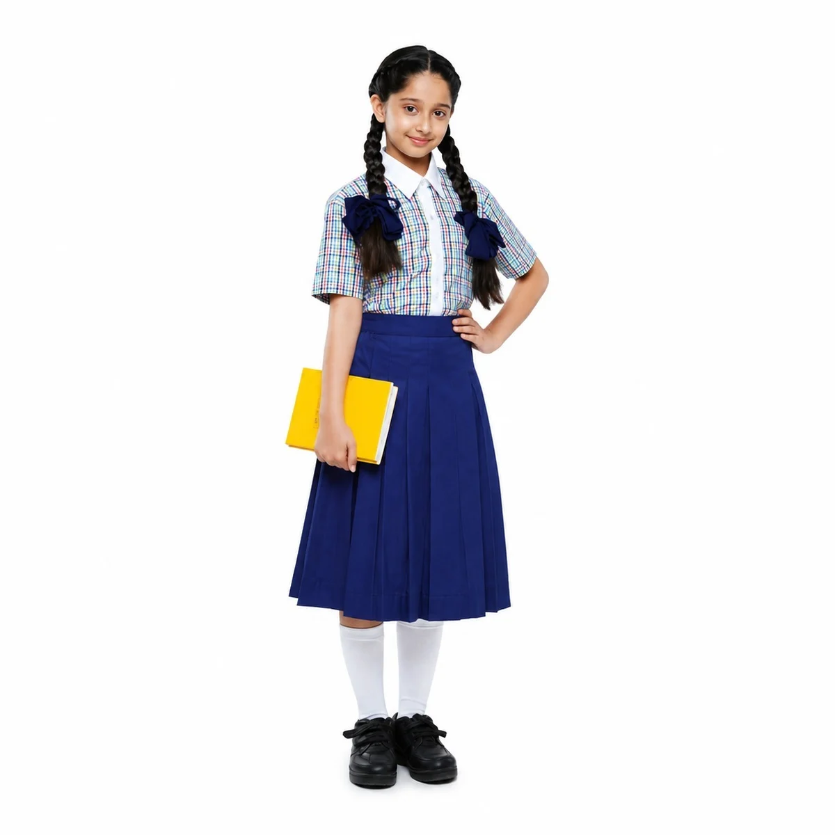 Girls Plaid Shirt and Pleated Skirt School Uniform Set