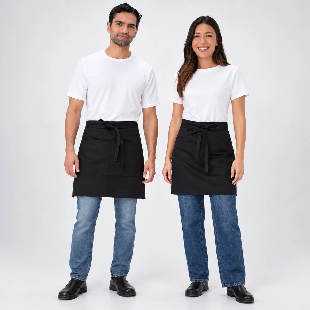 Black Poly-Cotton Waist Apron with Pockets