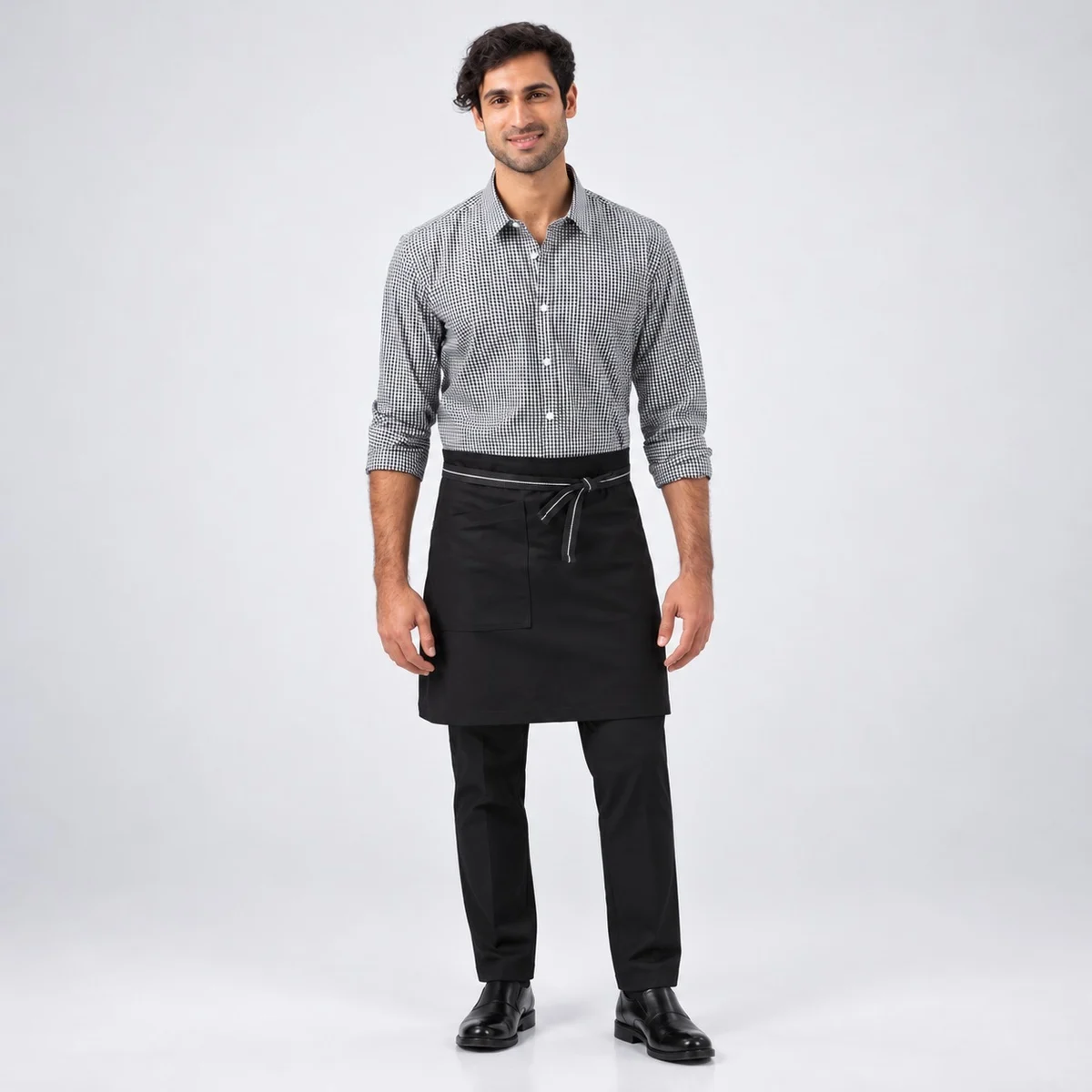 Black and White Gingham Waiter Uniform Set