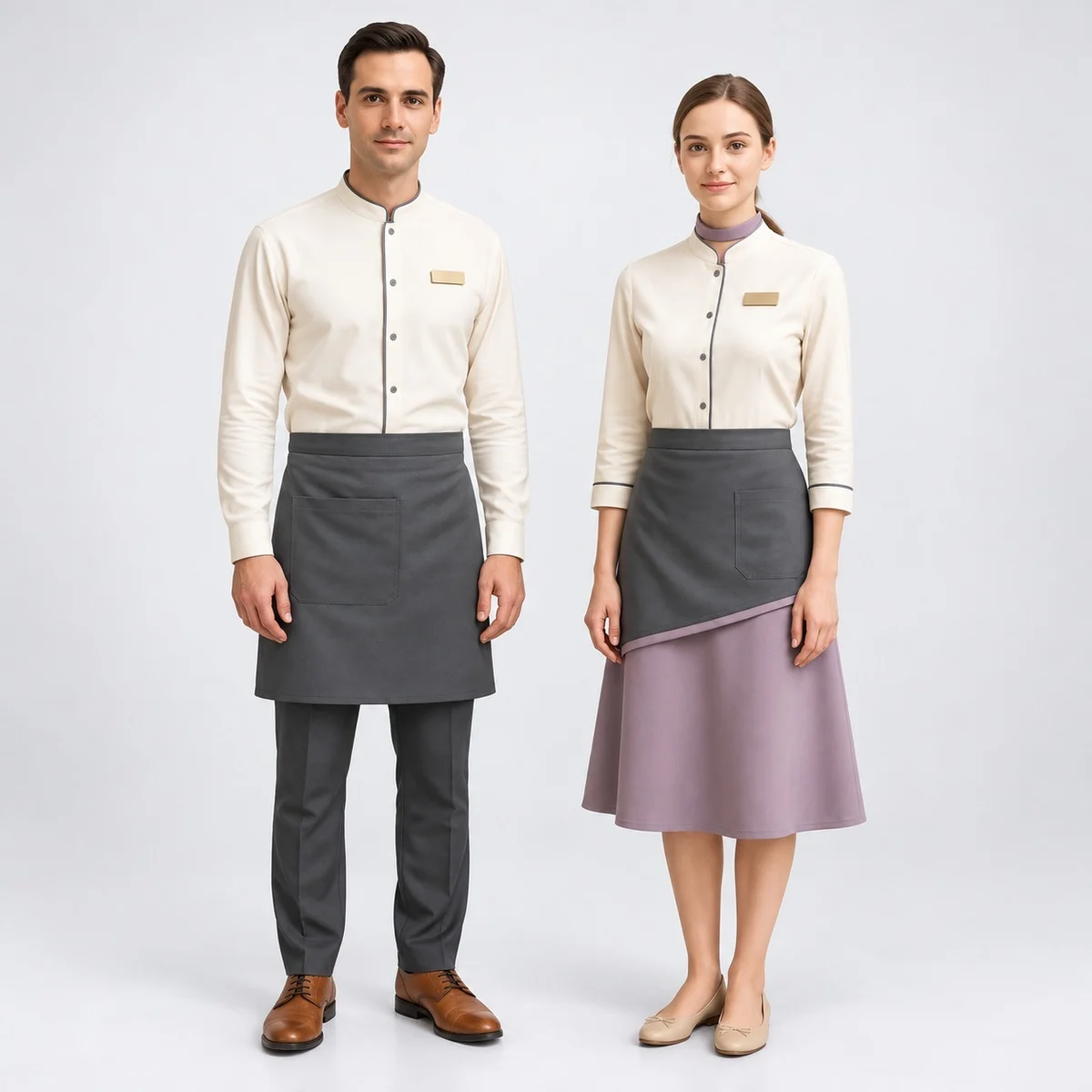 Cream and Dark Grey Hospitality Uniform Set