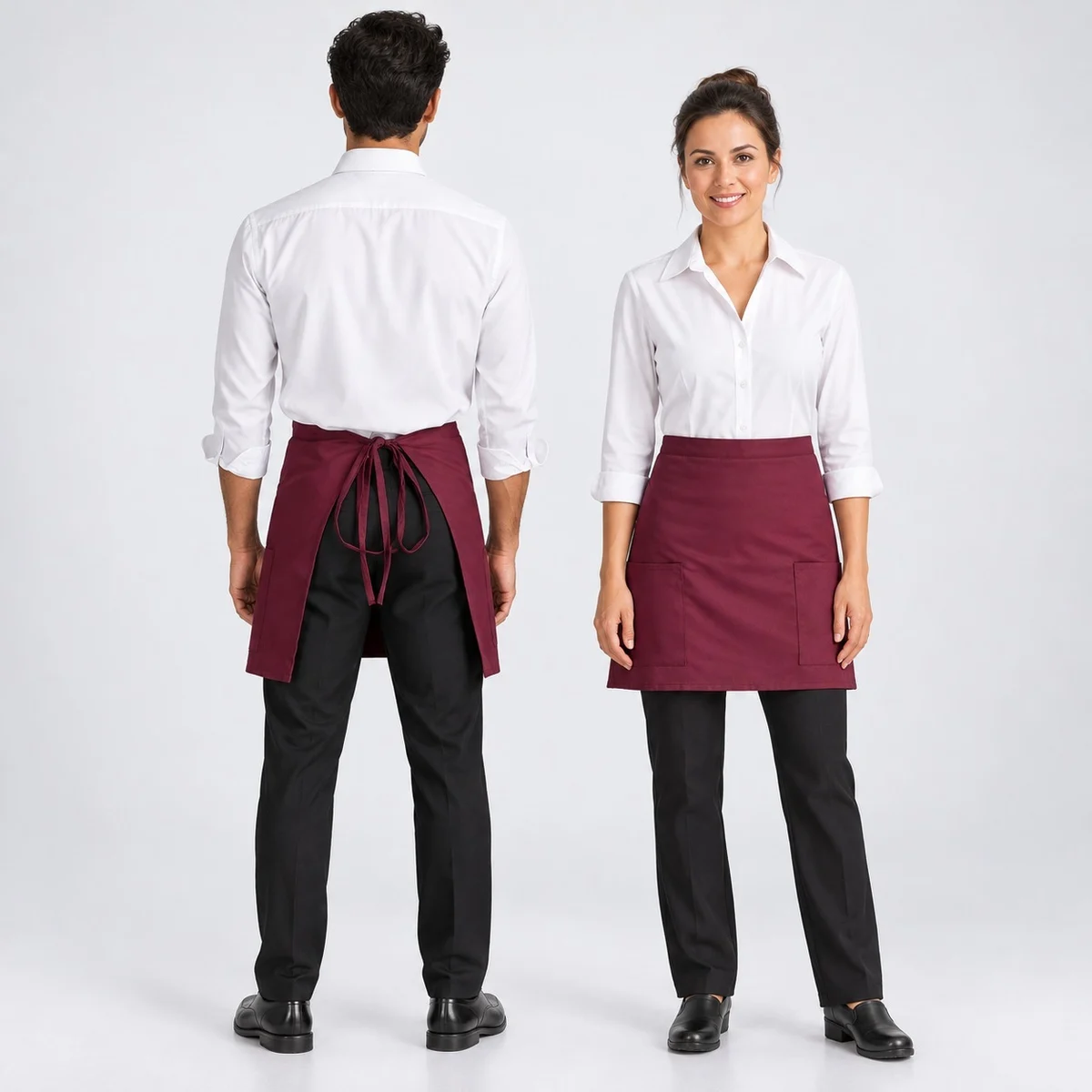 Maroon Waist Apron Hotel Uniform Set