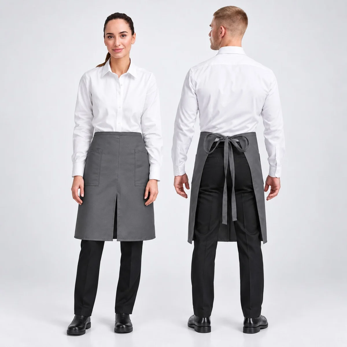 Grey and White Hotel Waiter Uniform Set
