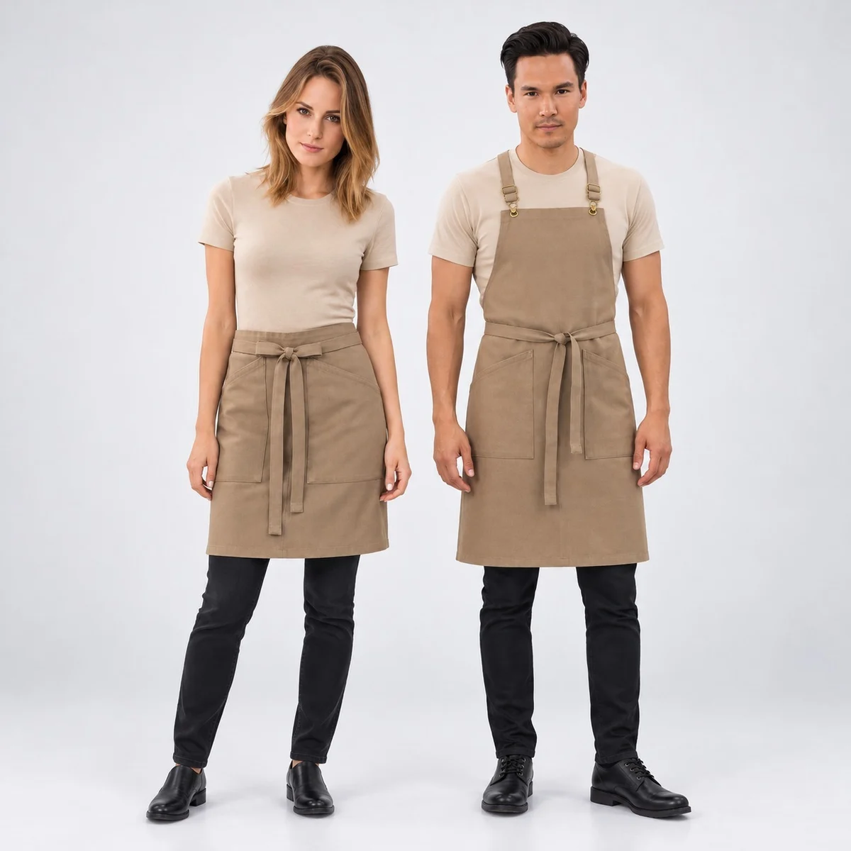 Khaki Cotton Twill Hotel Bib Apron