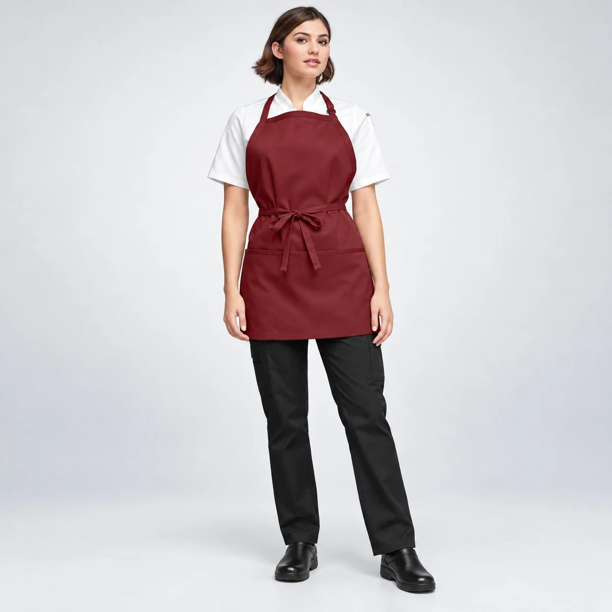 Maroon Bib Apron with Pockets