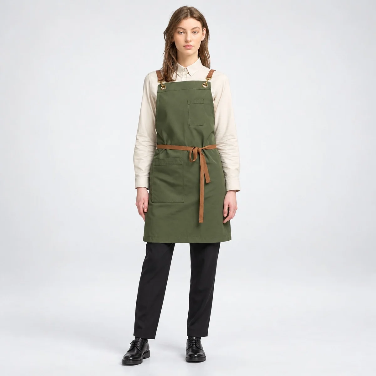 Olive Green Cotton Canvas Bib Apron