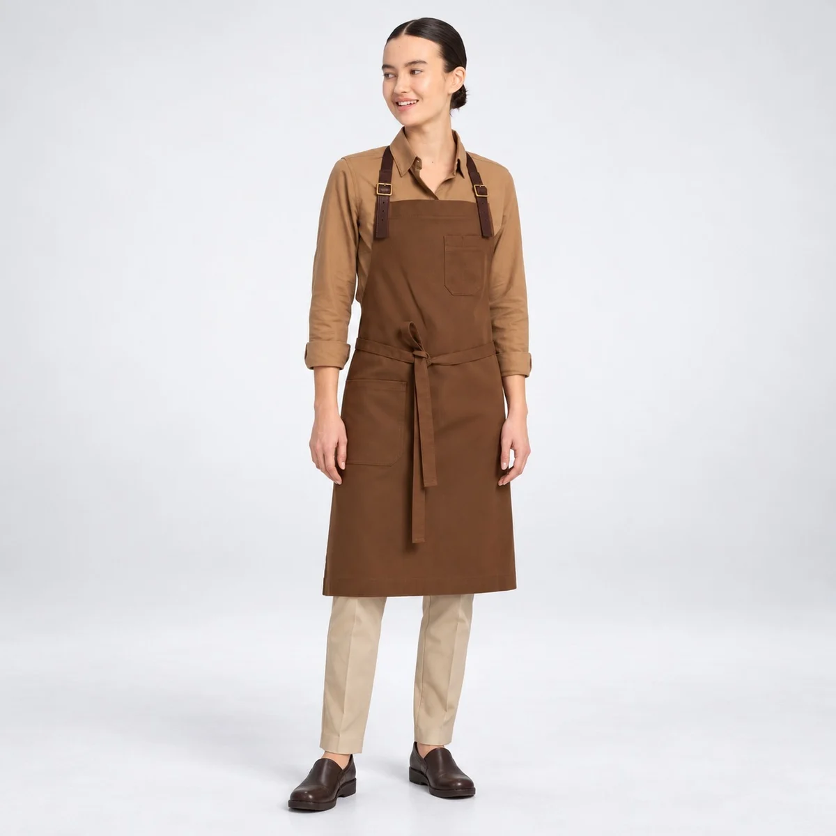 Brown Cotton Twill Bib Apron