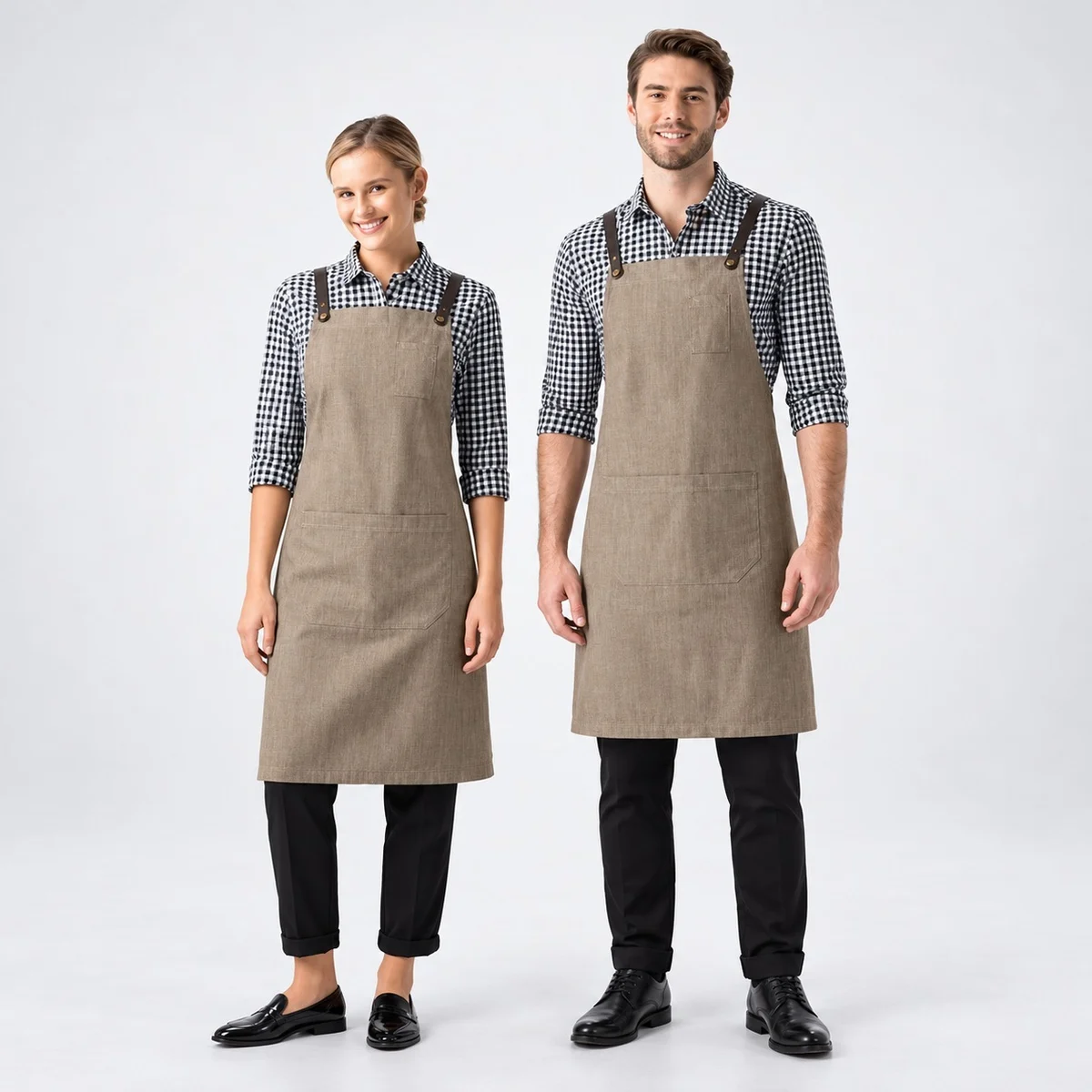 Khaki Cotton Canvas Bib Apron with Leather Straps