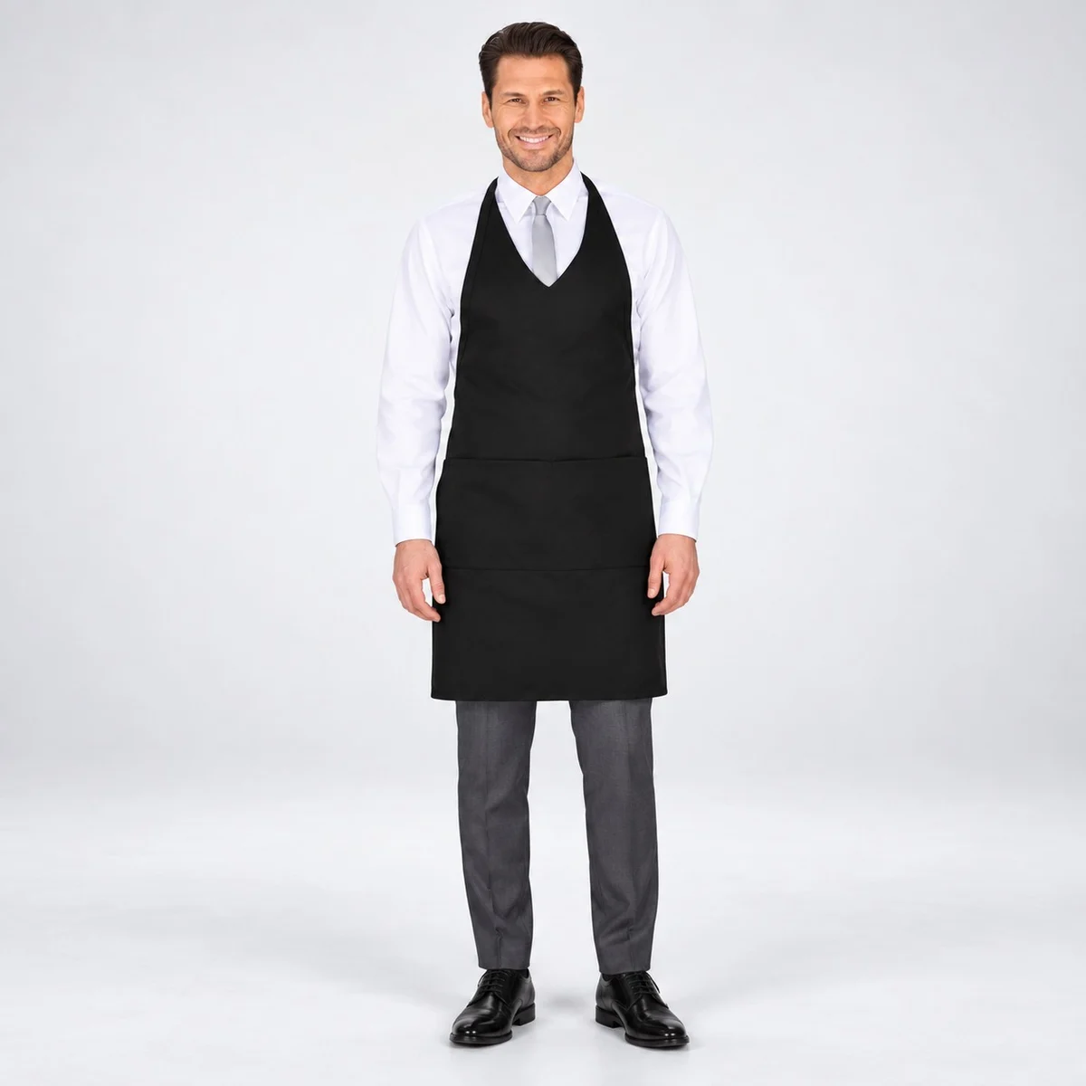 Black Hotel Bib Apron with Utility Pockets
