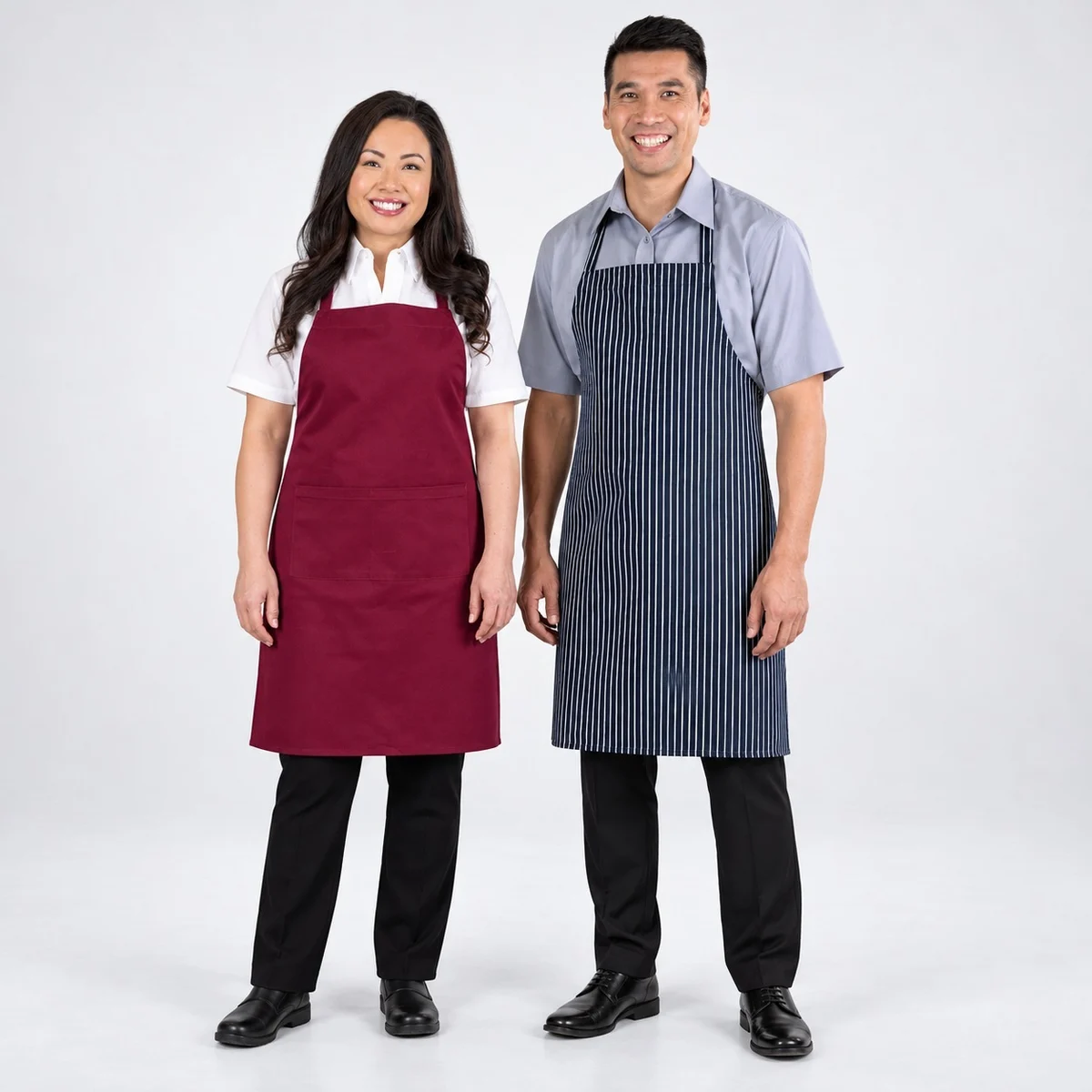 Maroon and Blue Striped Bib Apron