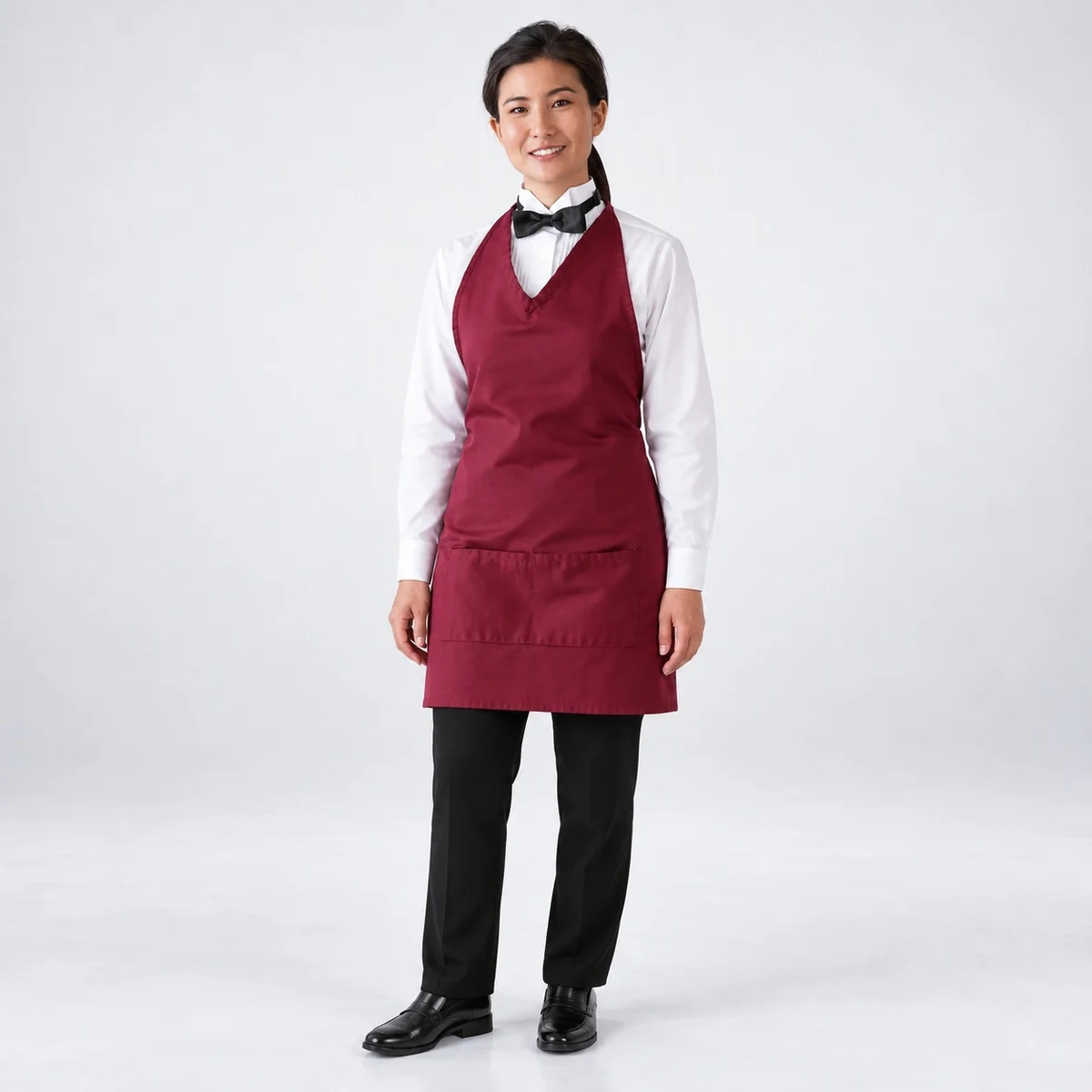 Maroon V-Neck Bib Apron for Women