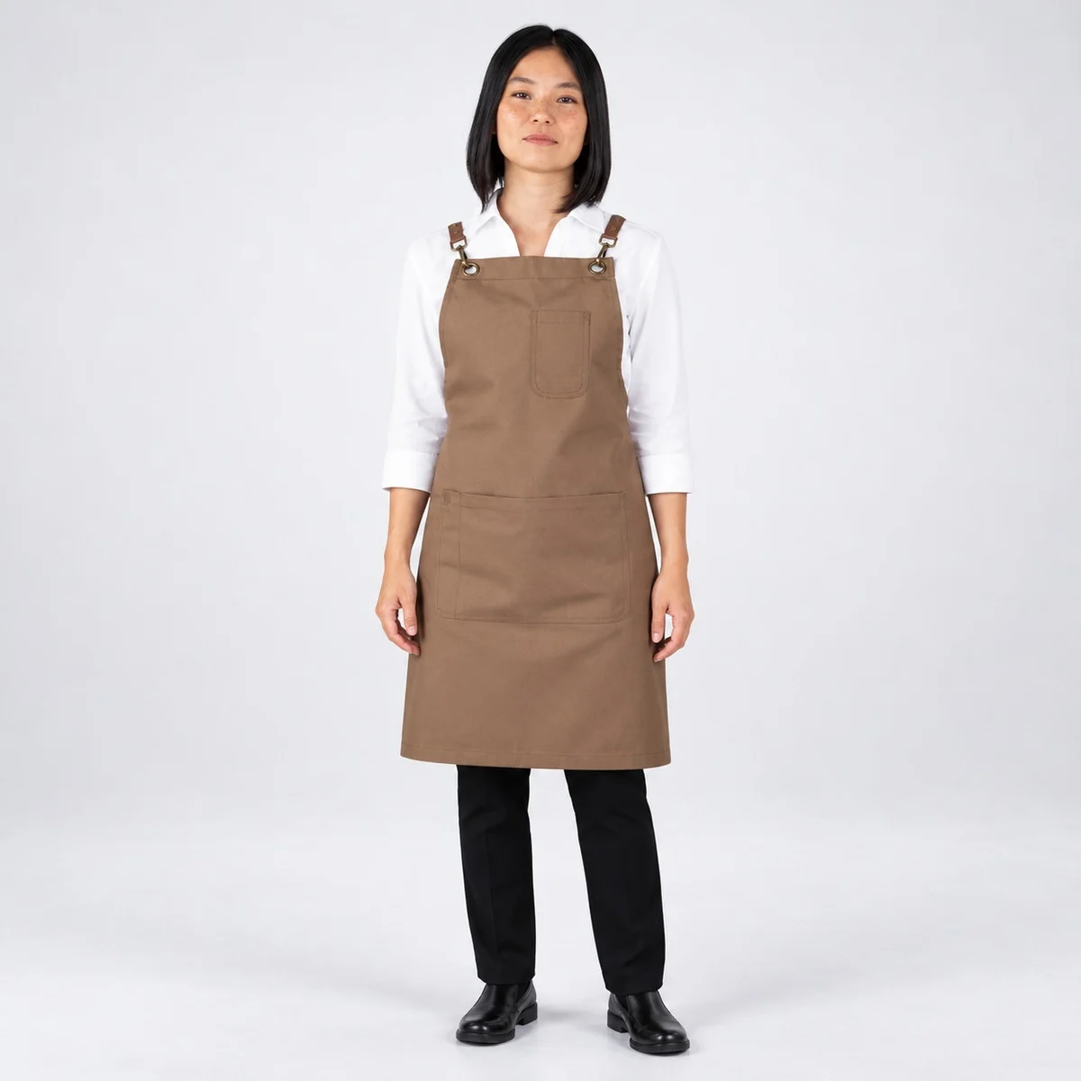 Brown Cotton Canvas Bib Apron with Leather Straps