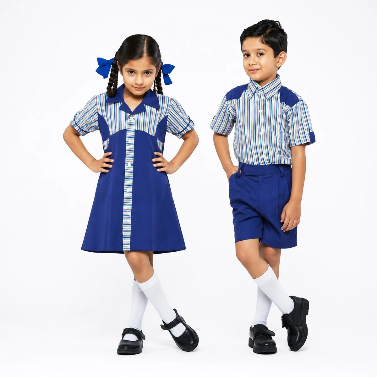 Blue and Striped School Uniform Set