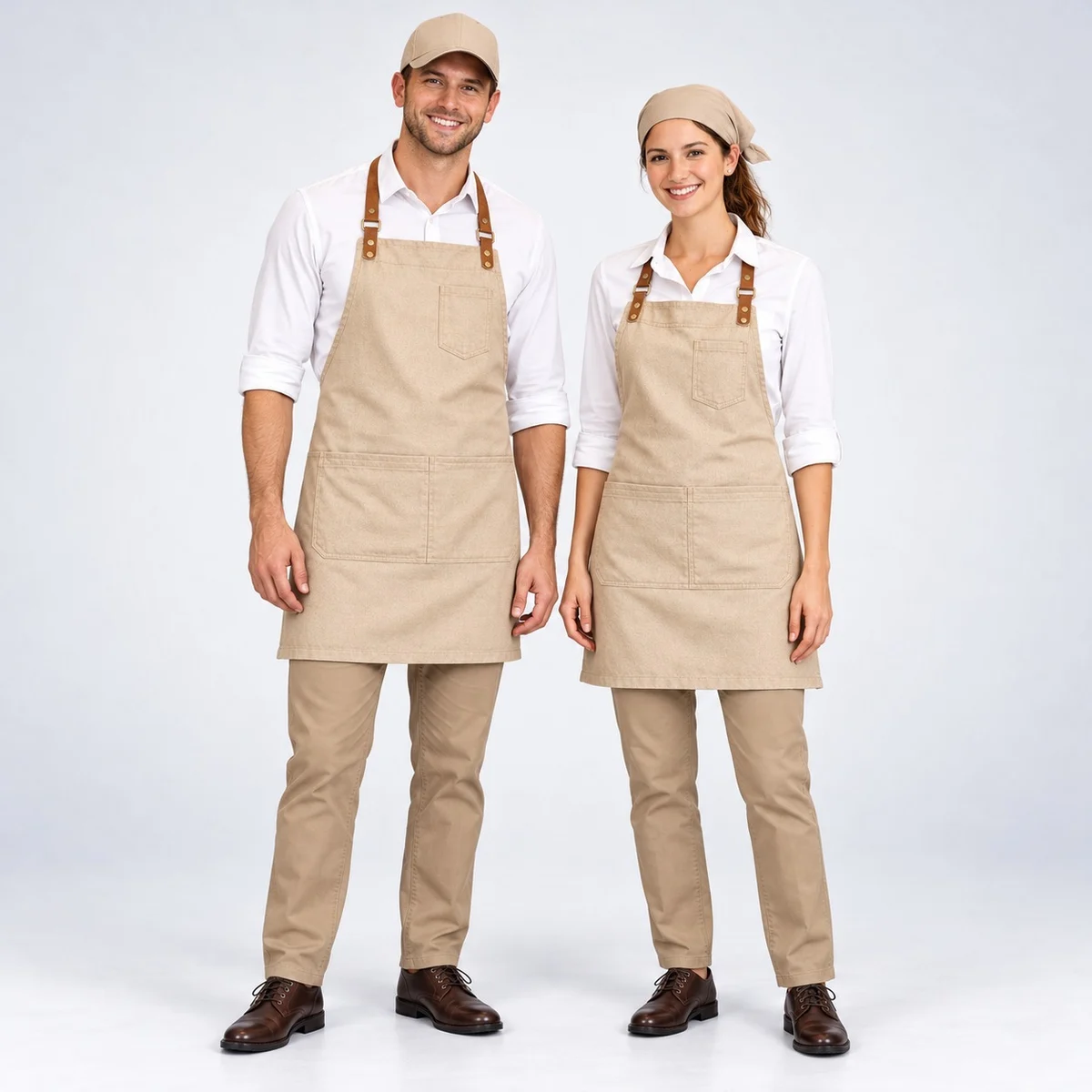 Beige and White Hospitality Uniform Set
