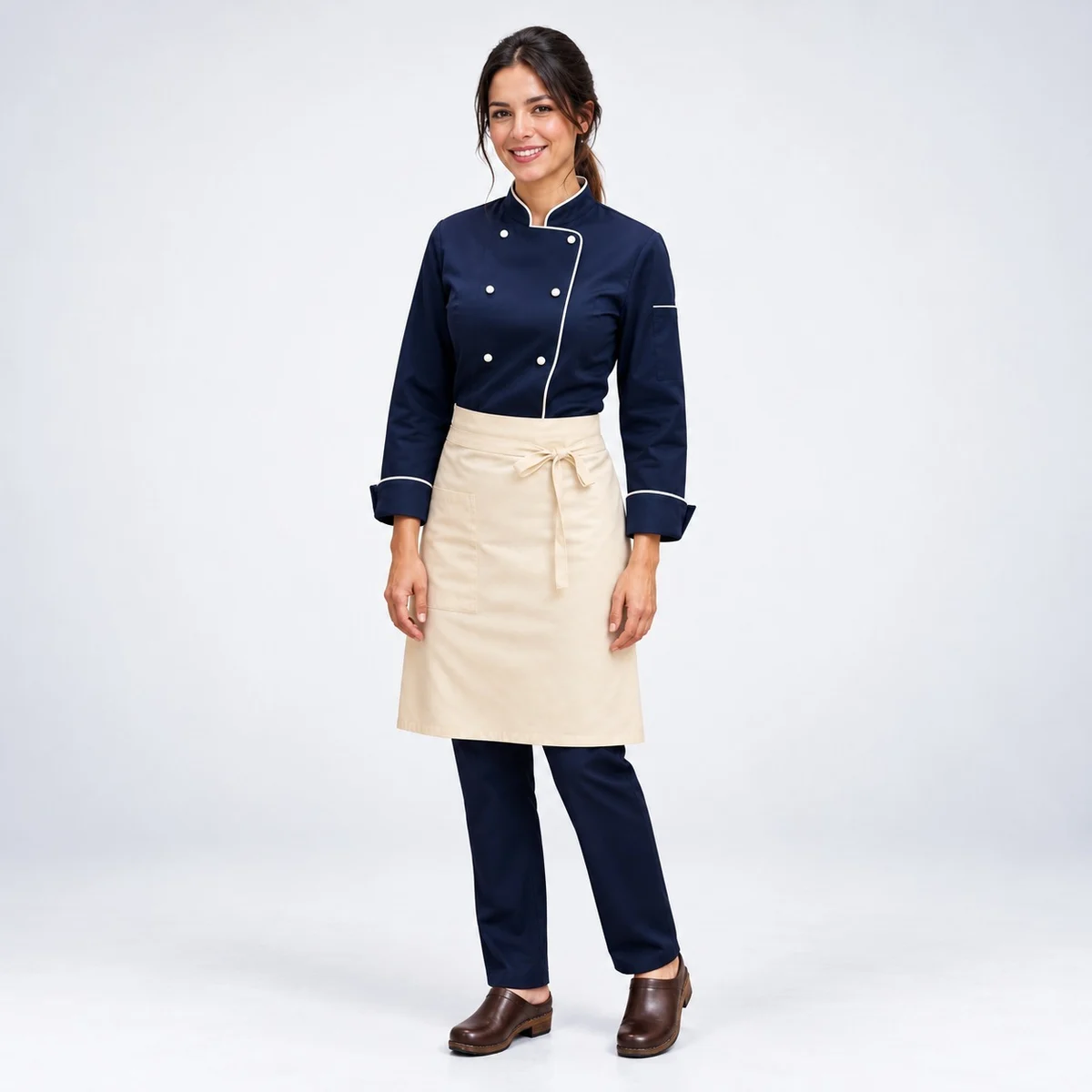 Womens Navy and Beige Chef Uniform Set