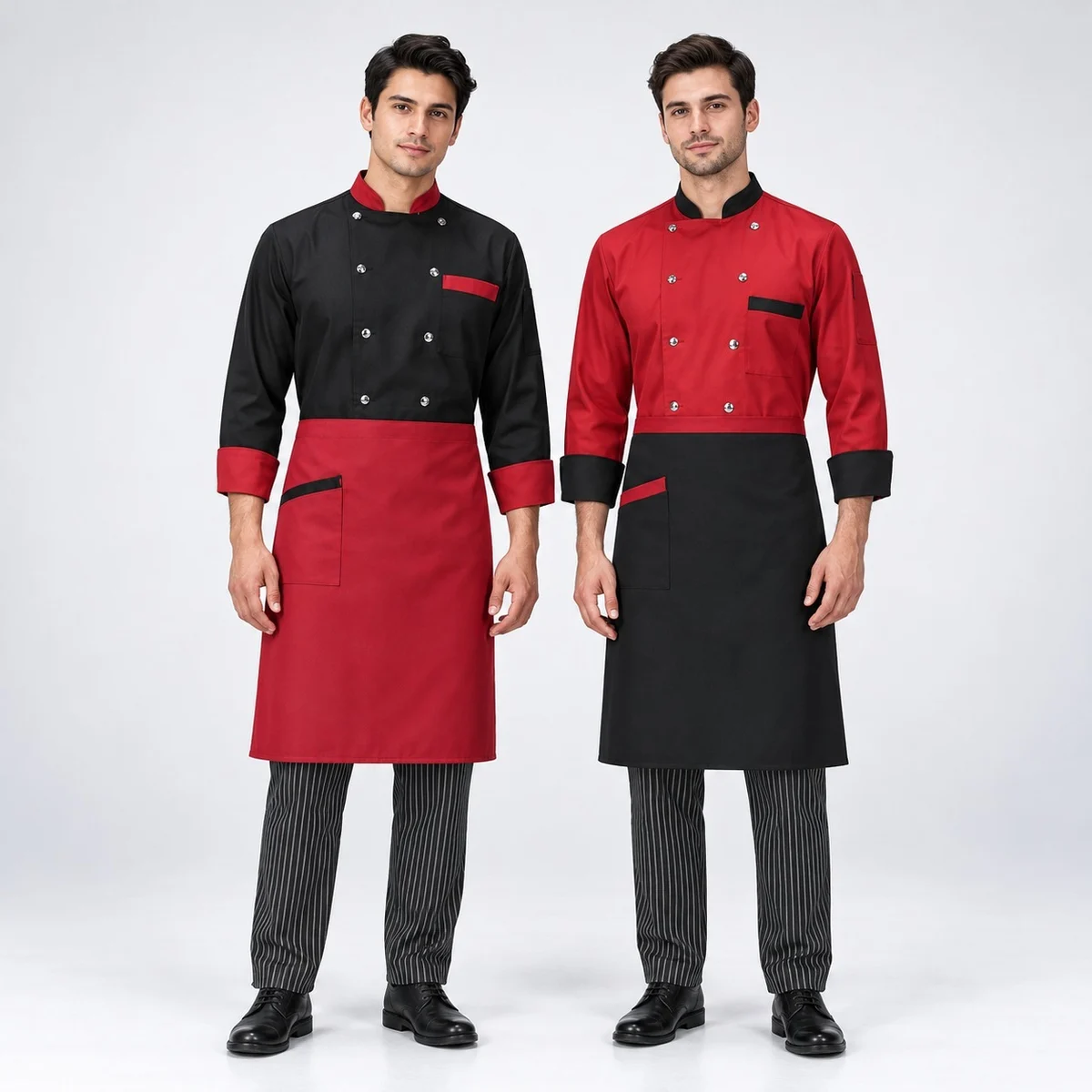 Men's Black and Red Chef Uniform Set