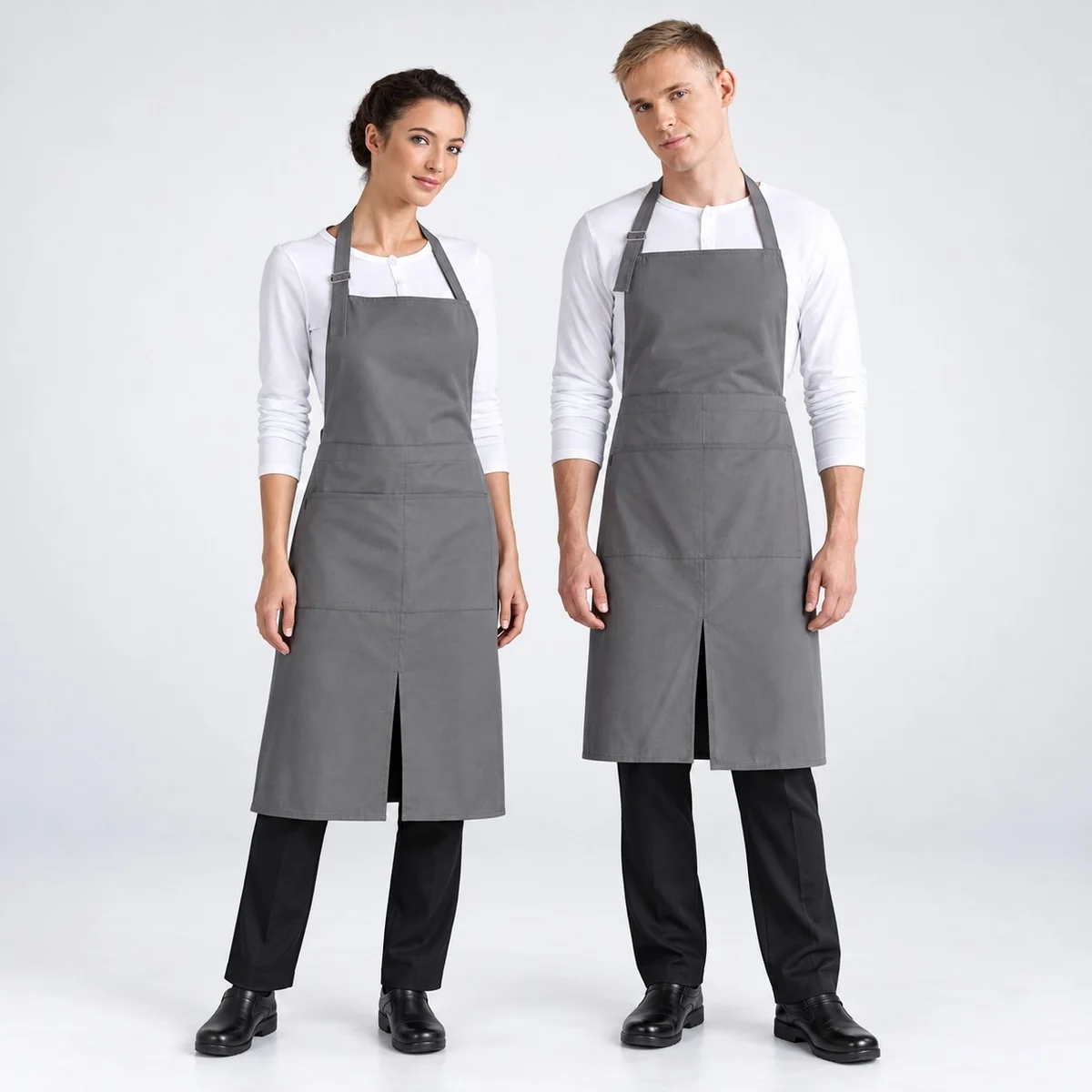 Grey Hotel Bib Apron with Split Hem