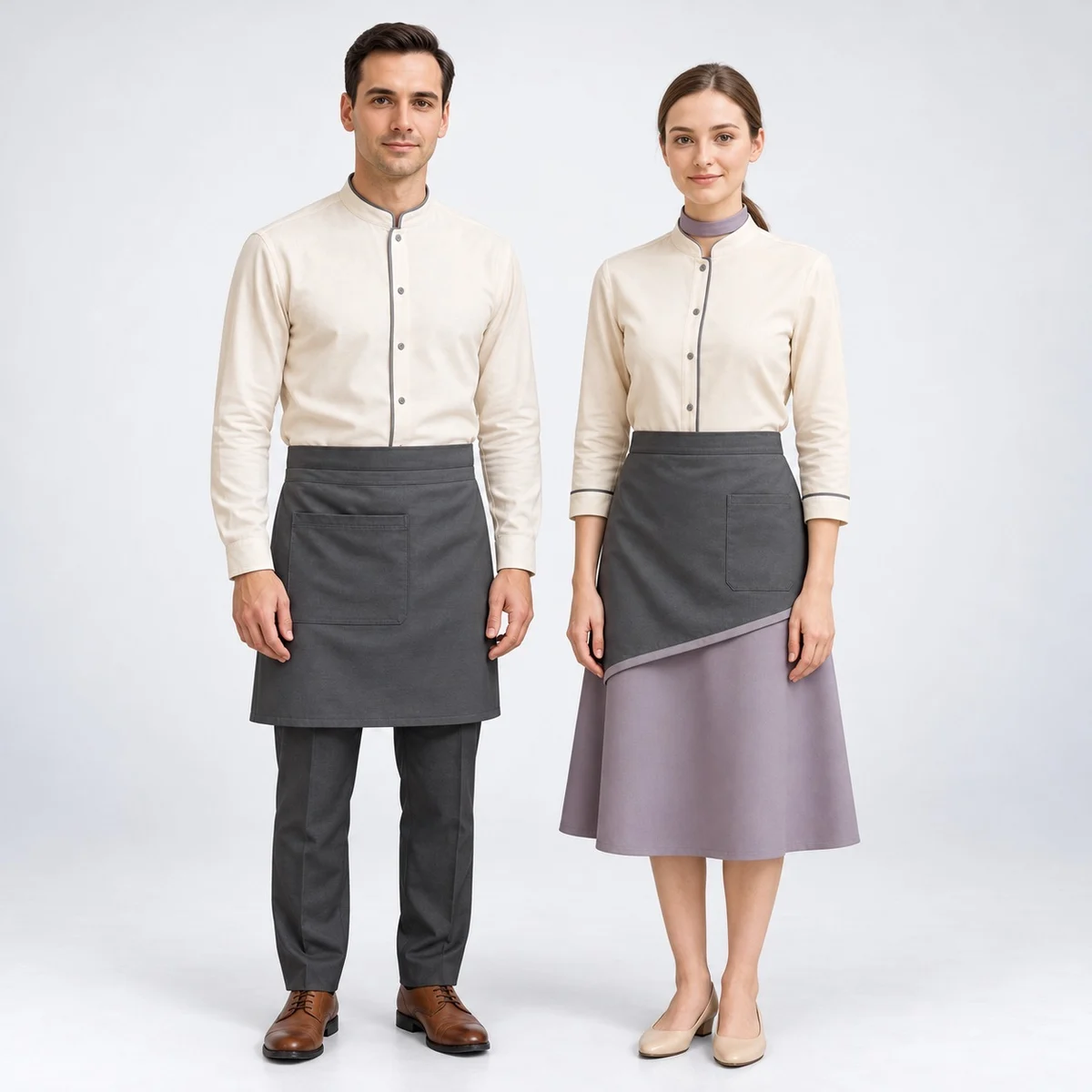 Cream and Dark Grey Hospitality Uniform Set