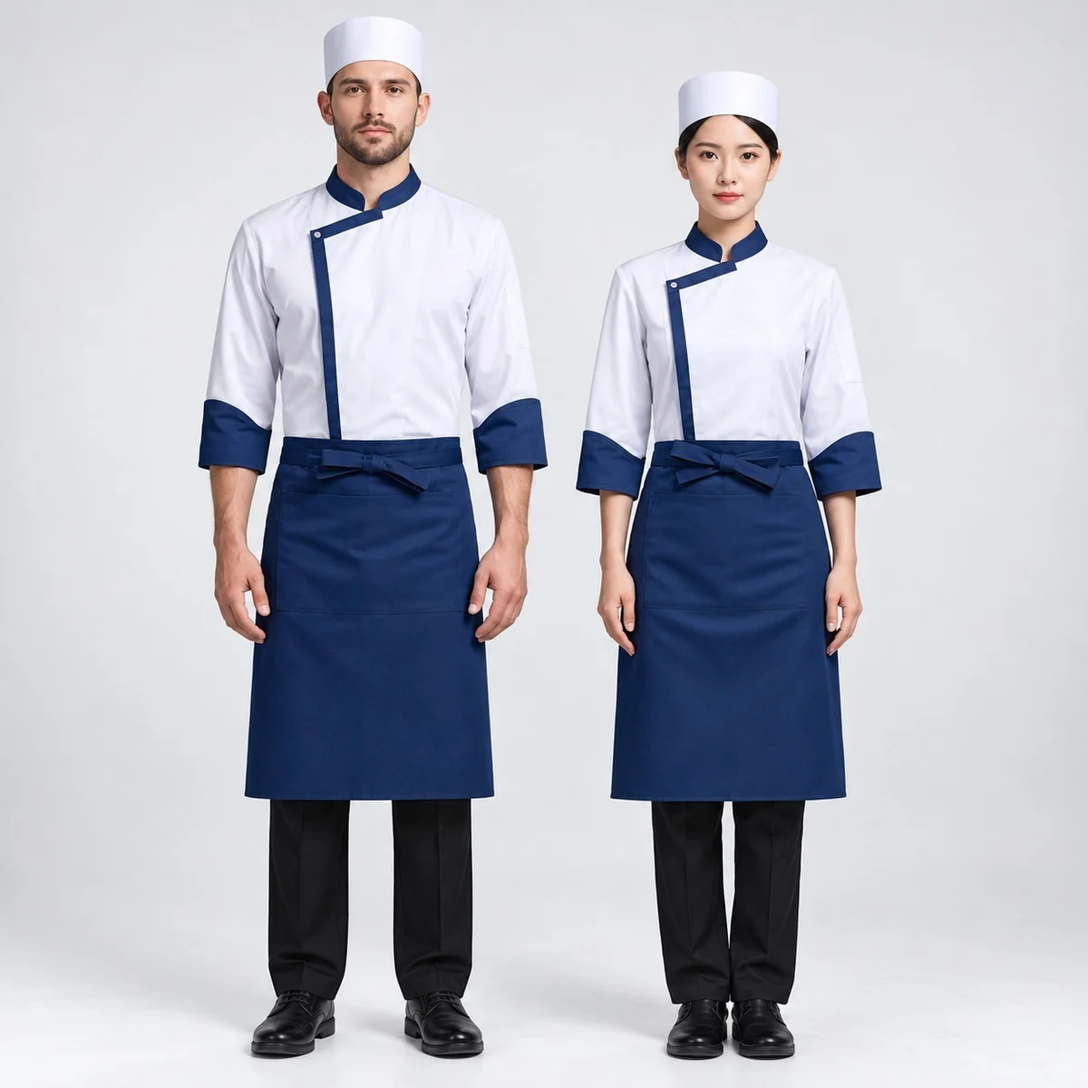White and Royal Blue Chef Uniform Set