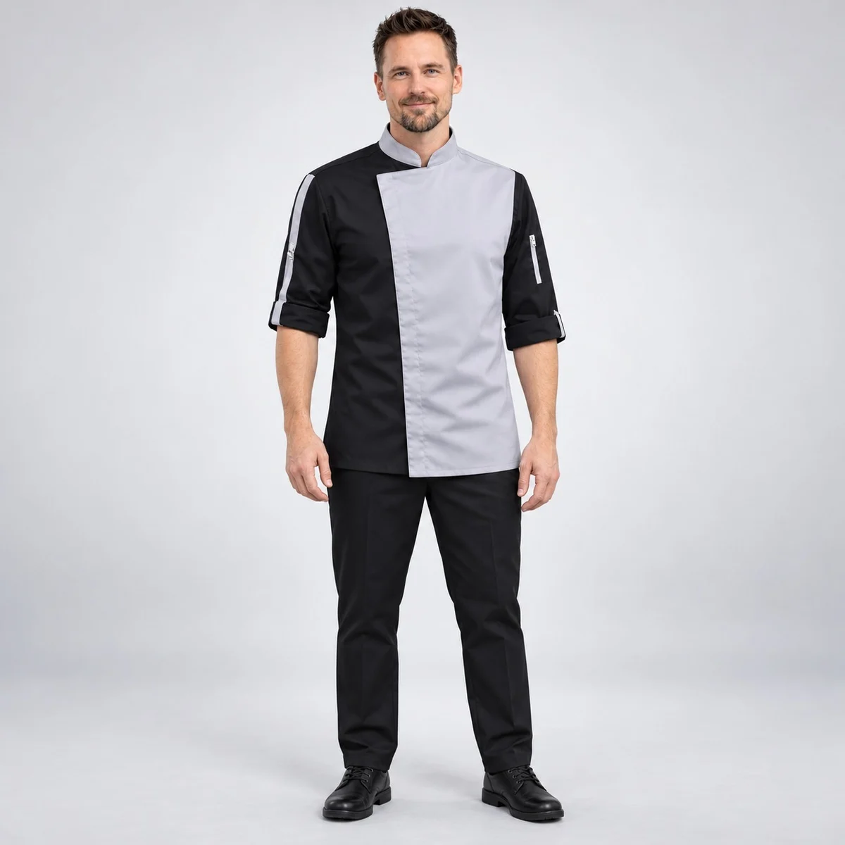 Black and Grey Chef Jacket and Trouser Set