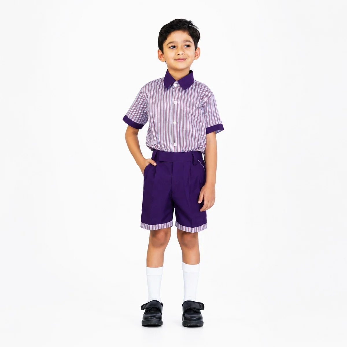 Purple and White Striped School Uniform Set