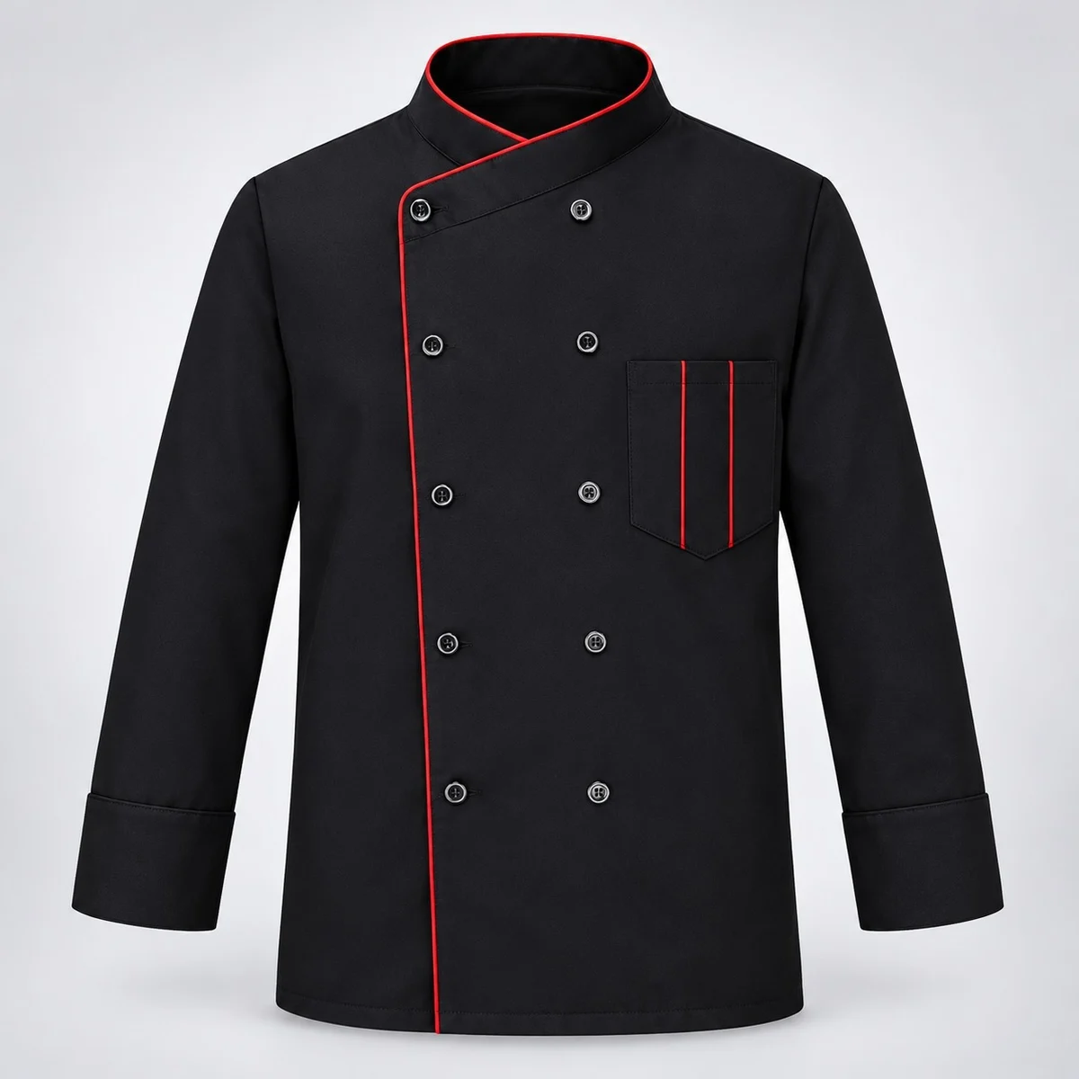 Black Chef Jacket with Red Piping