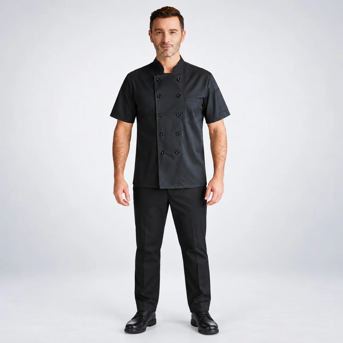 Mens Black Half Sleeve Chef Coat and Trouser Set