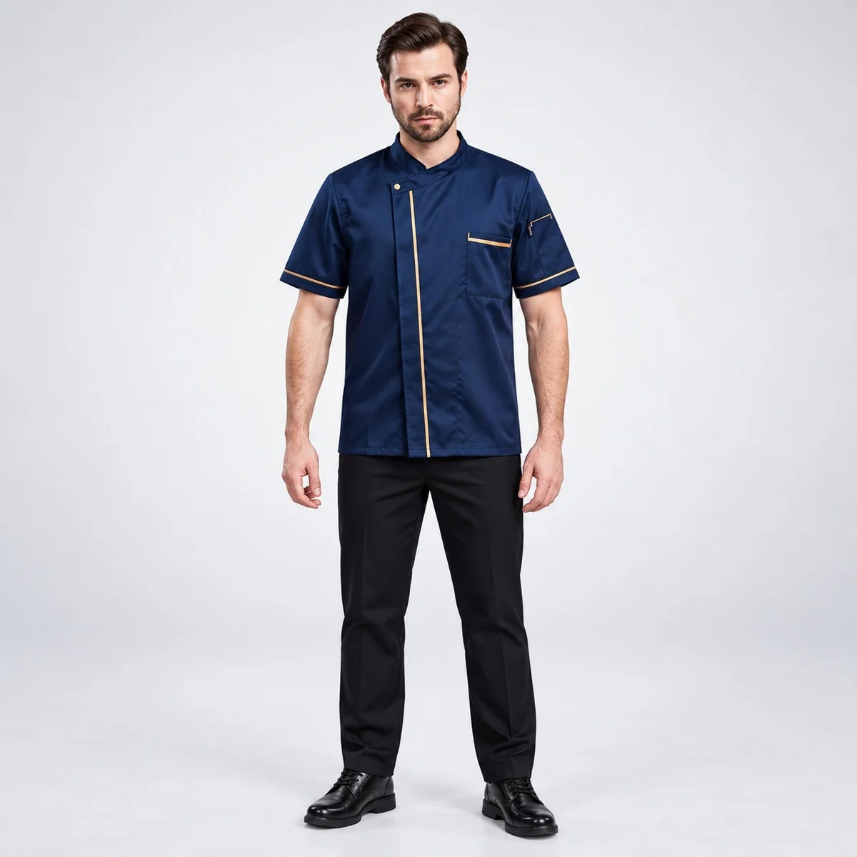 Navy Blue Men's Chef Jacket and Trouser Set